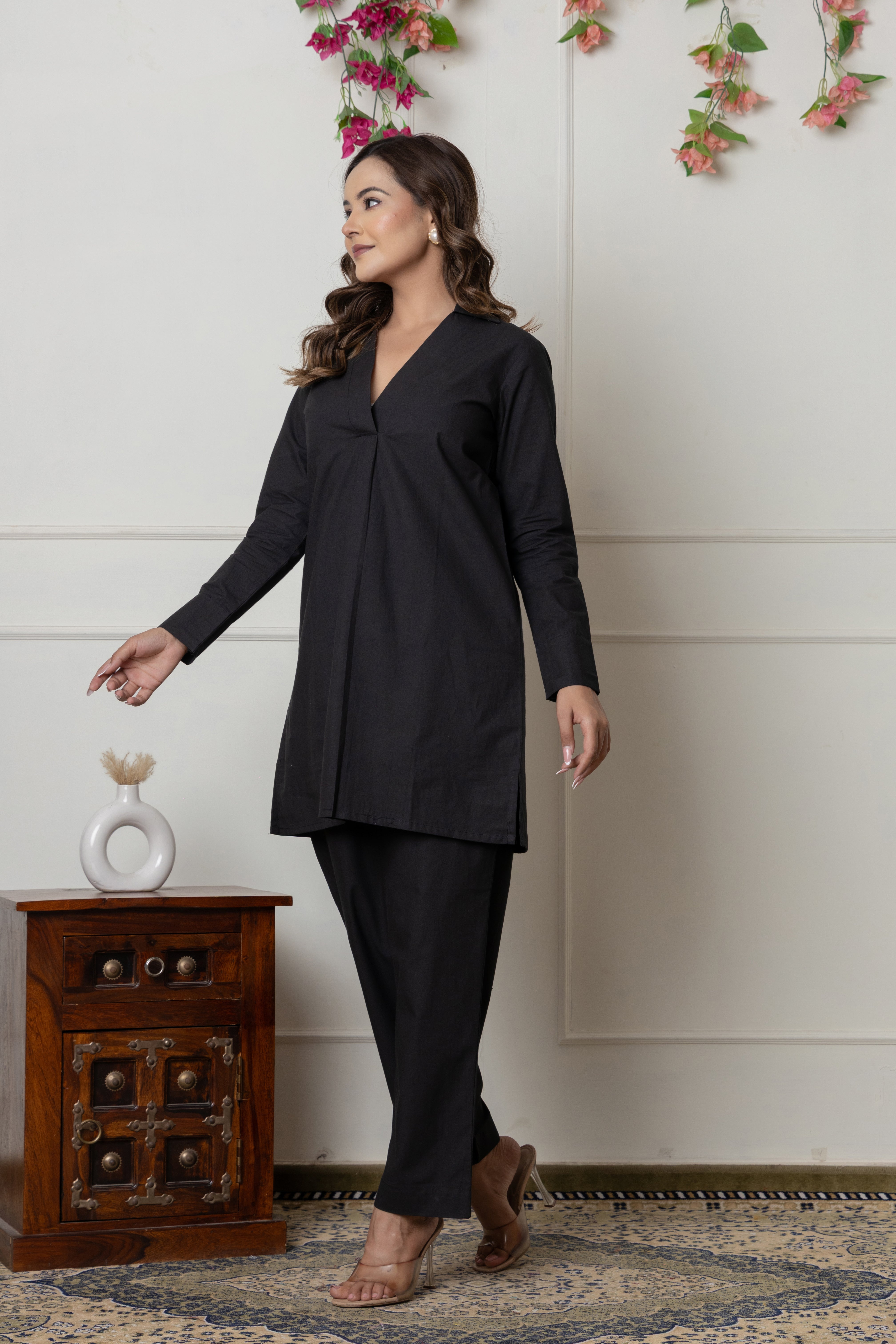 Solid Black Cotton Co-ord Set