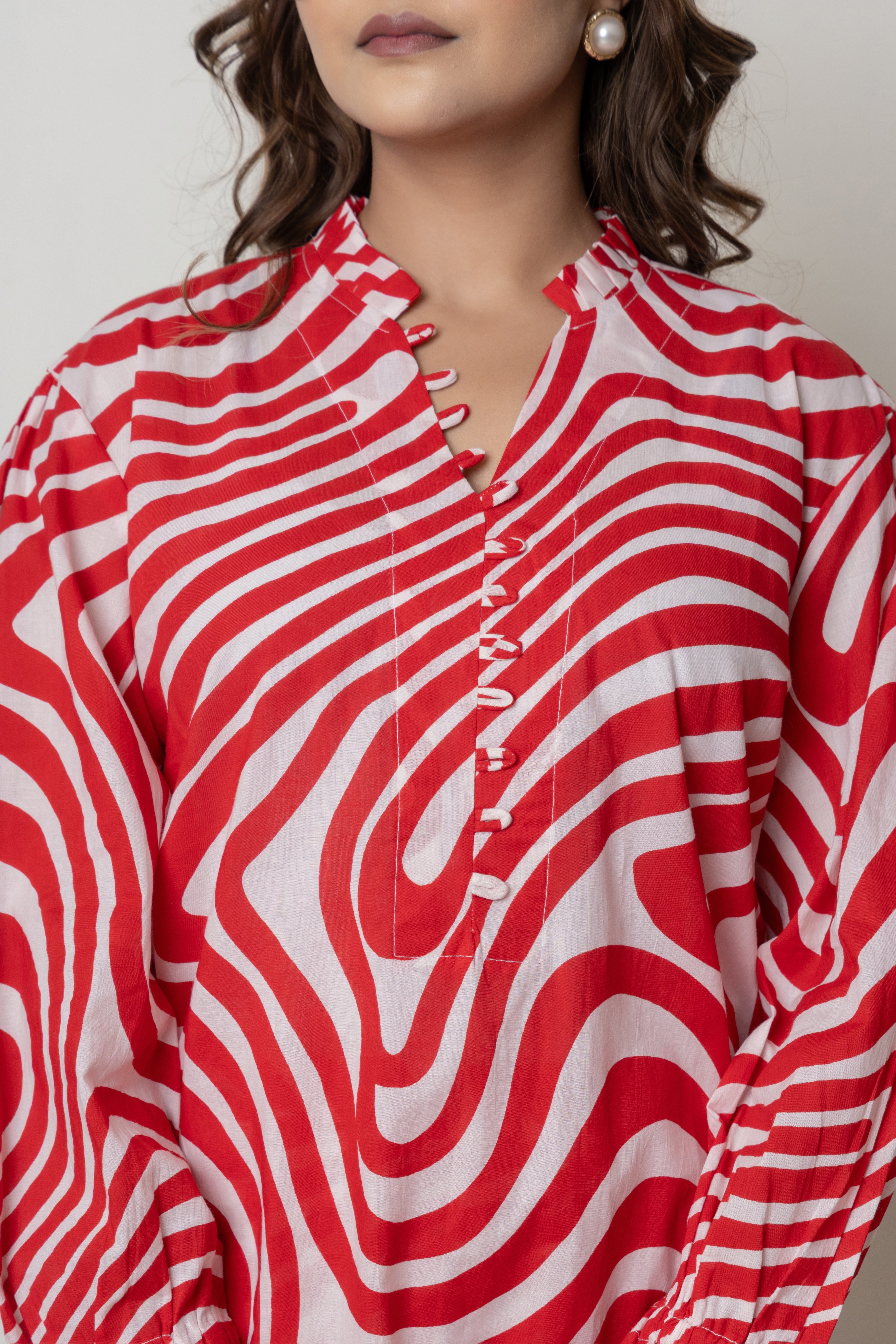 Red & White Abstract Printed Cotton Co-ord Set