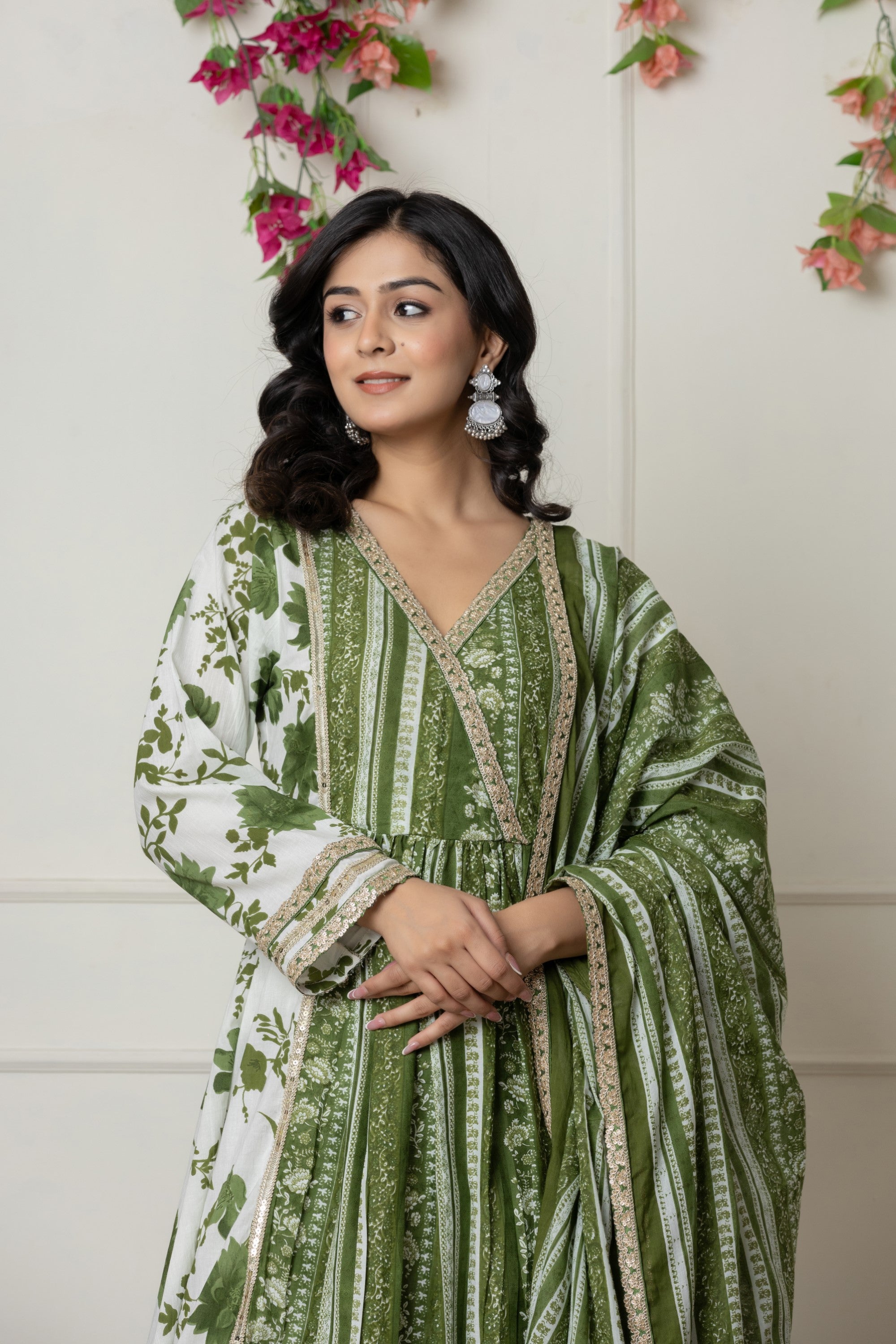 Green Floral Printed Anarkali Kurta Set