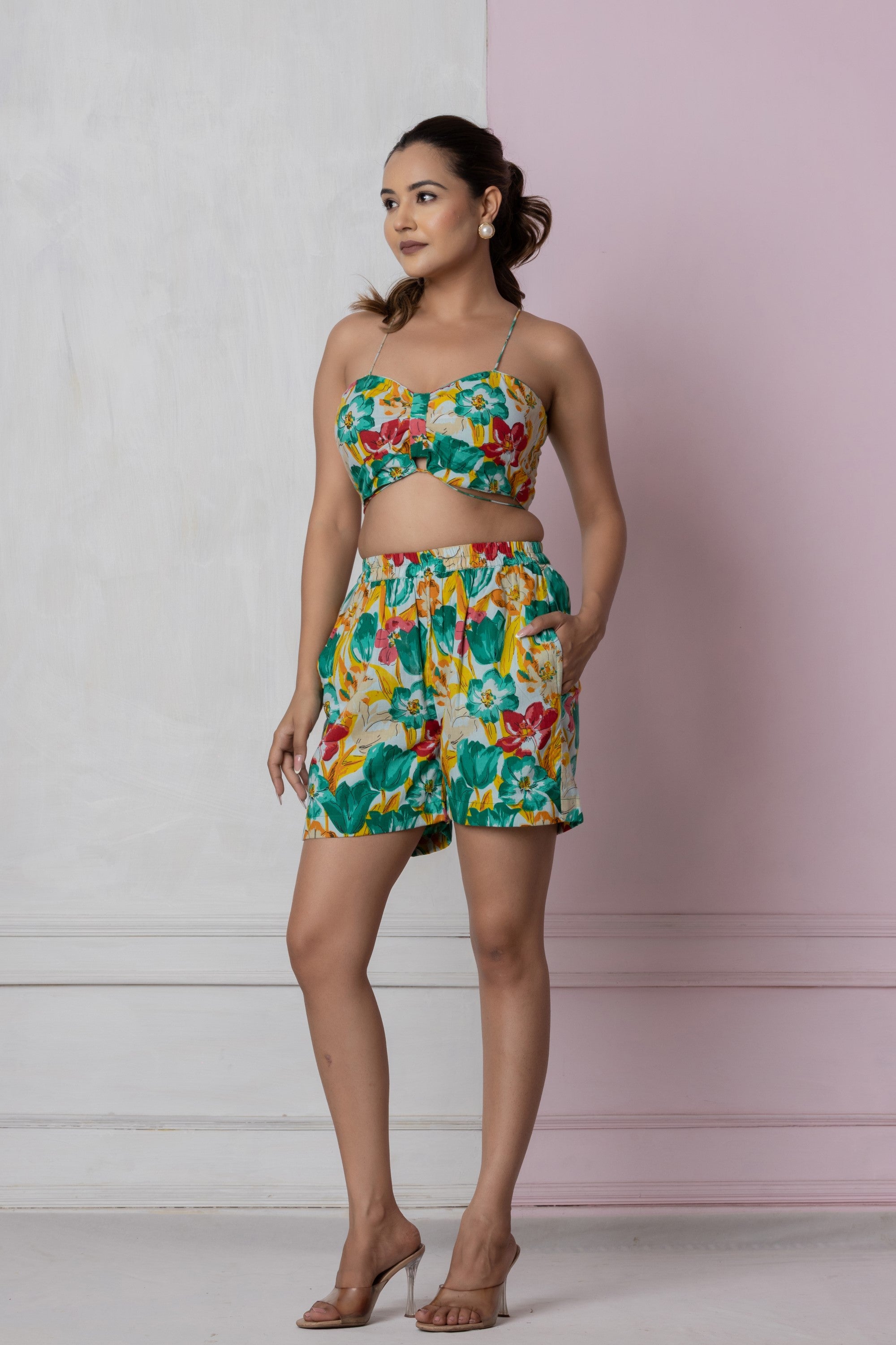 Tropical Floral Crop Top & Shorts Set