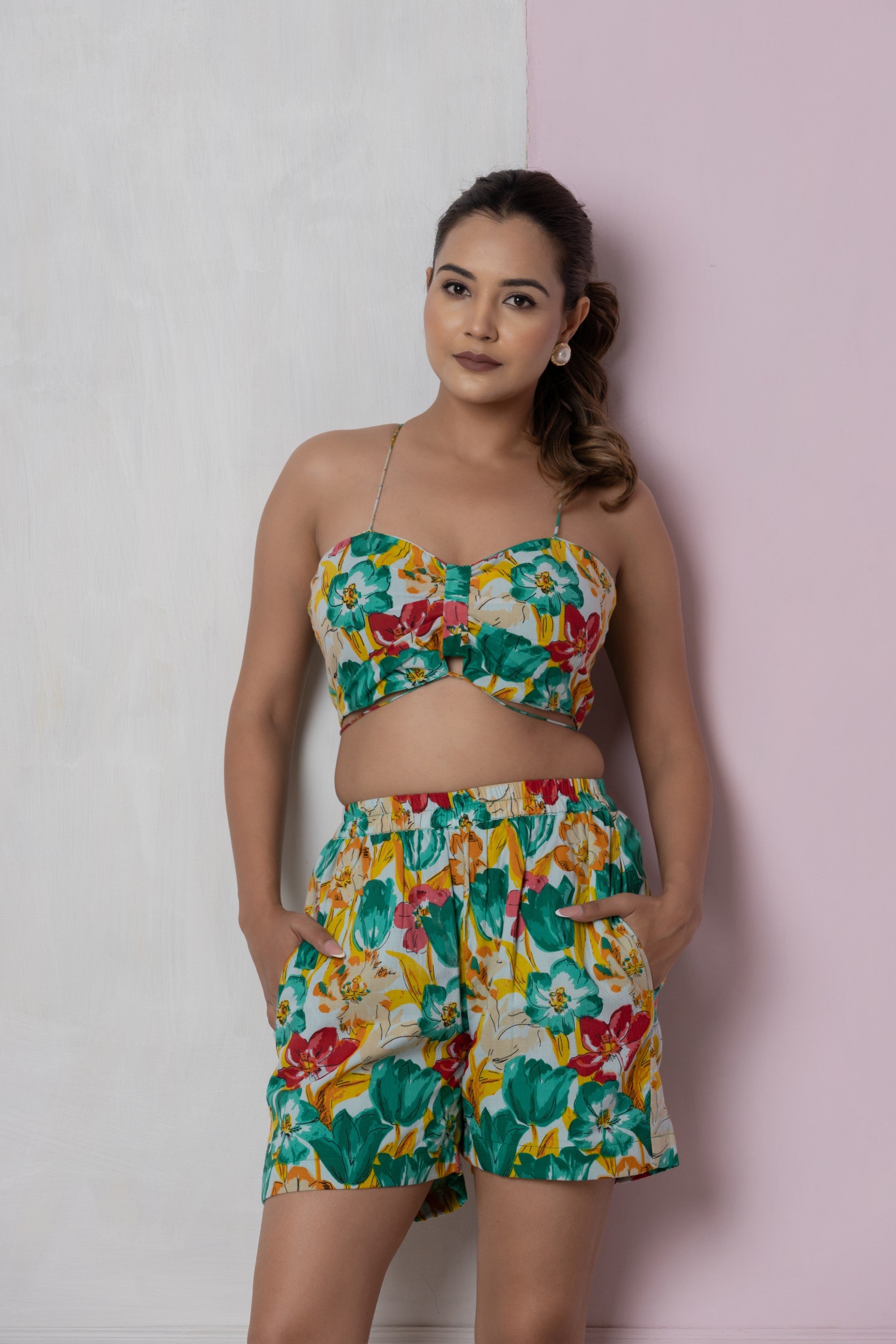 Tropical Floral Crop Top & Shorts Set