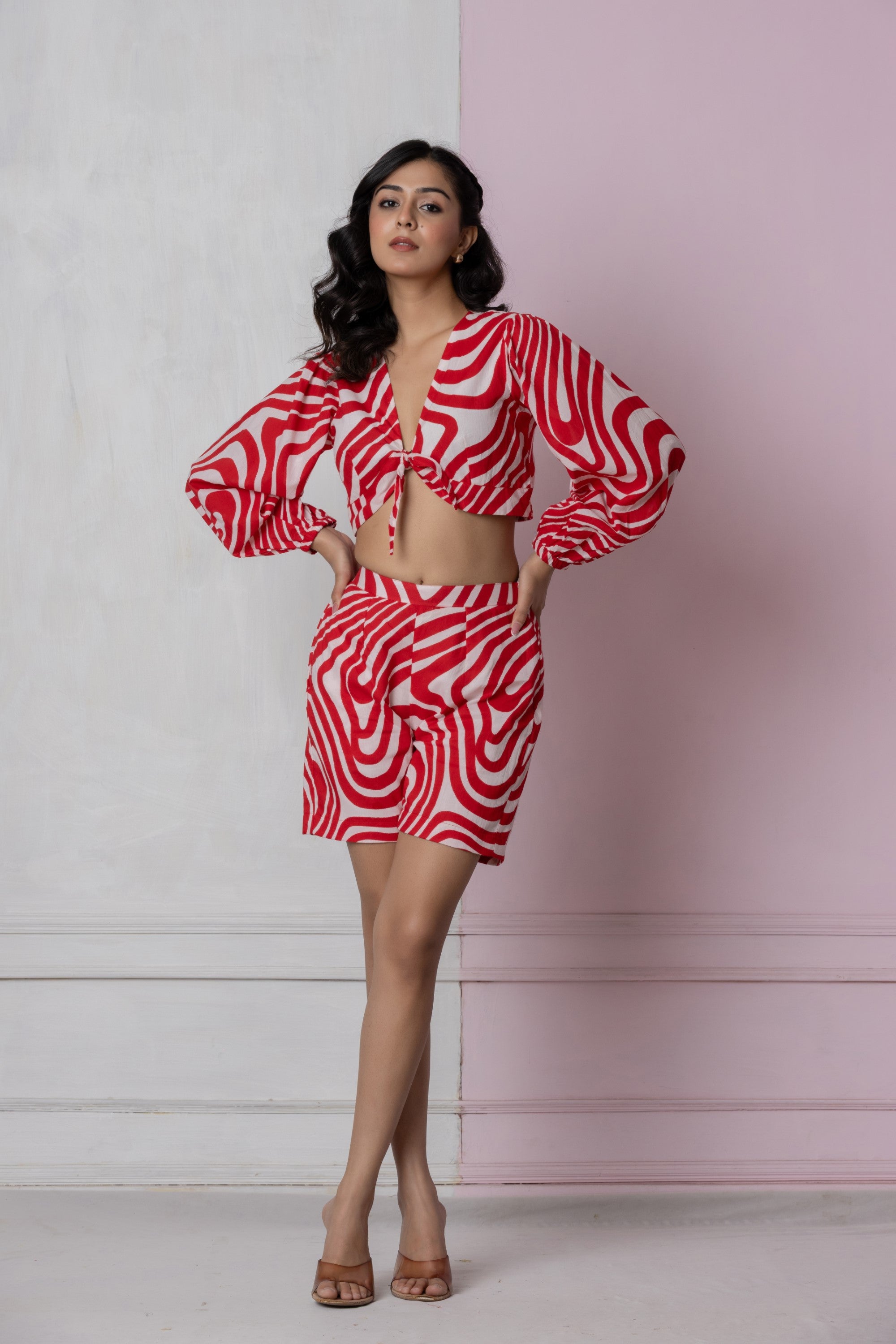 Red & White Swirl Print Co-ord Set