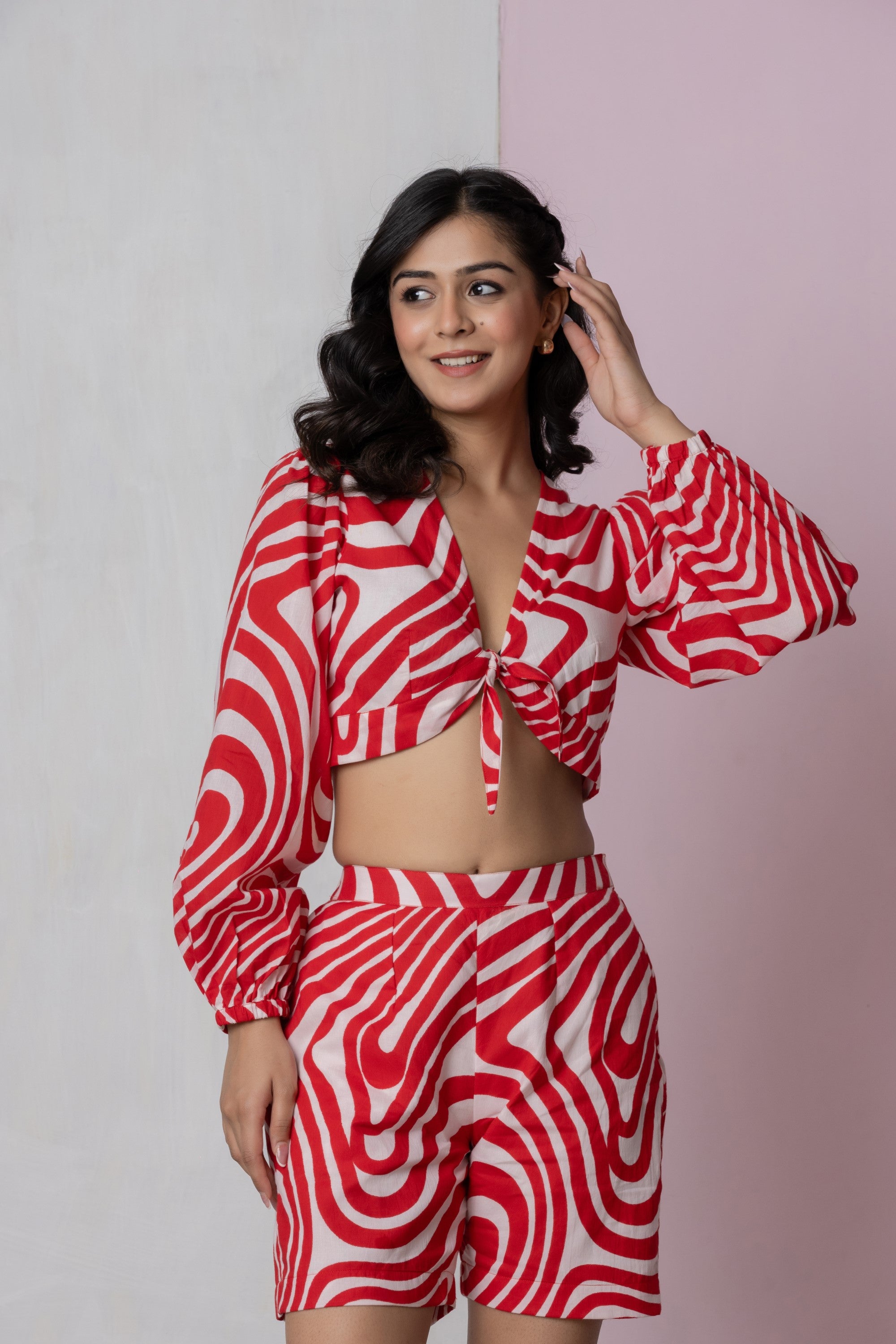 Red & White Swirl Print Co-ord Set