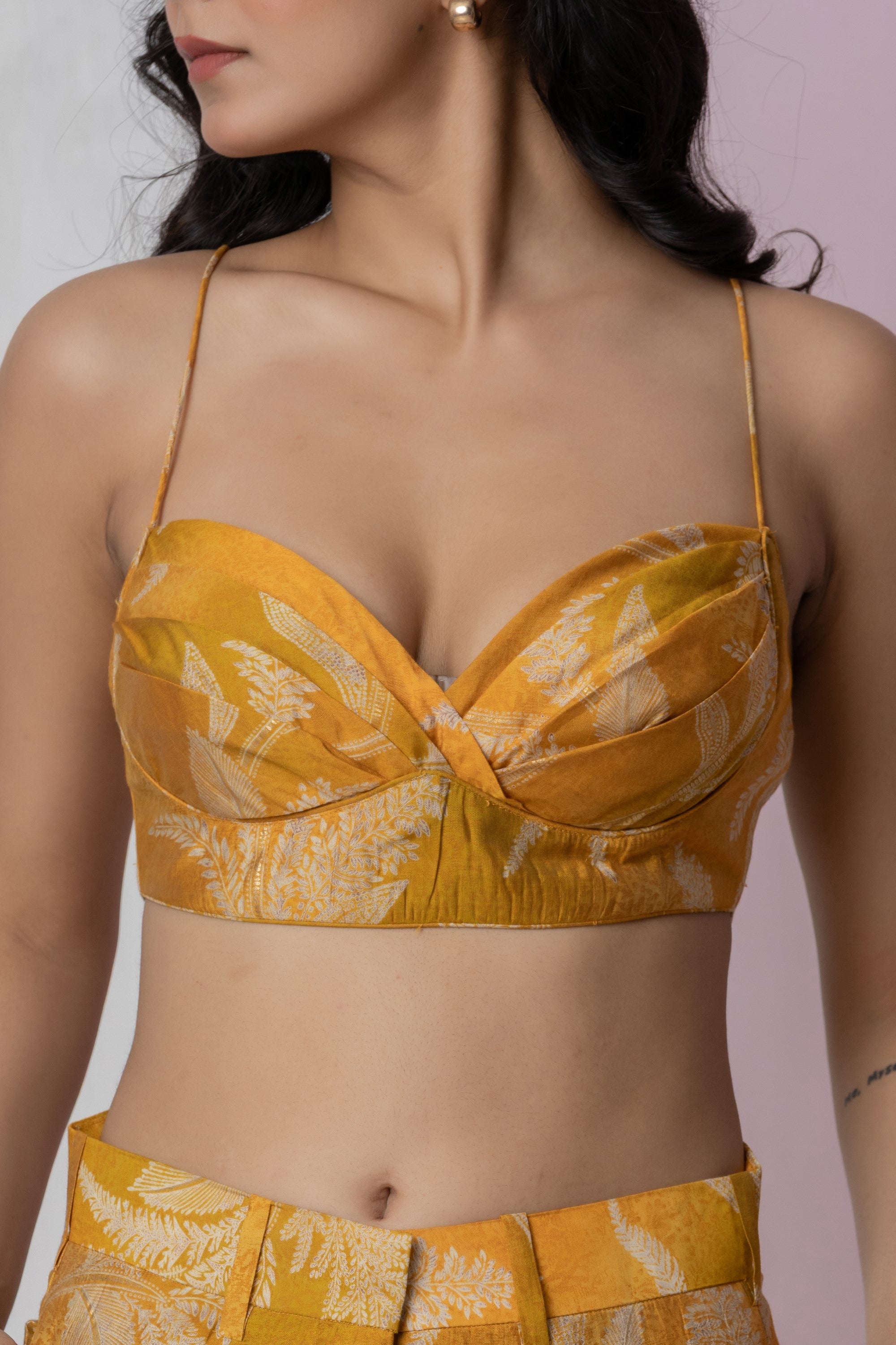 Mustard Botanical Bralette and Shorts Set