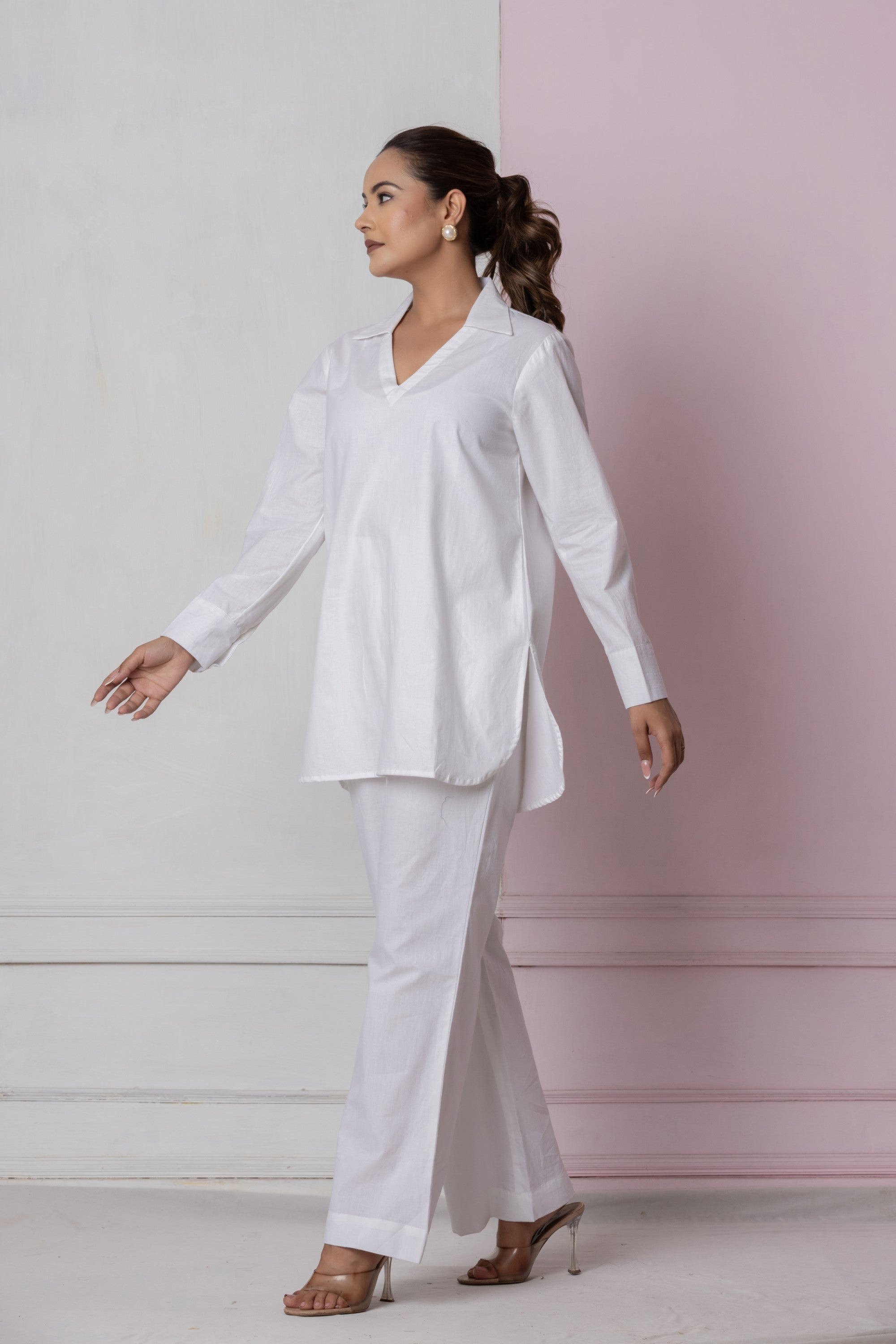 White Relaxed Shirt & Pant Co-ord Set
