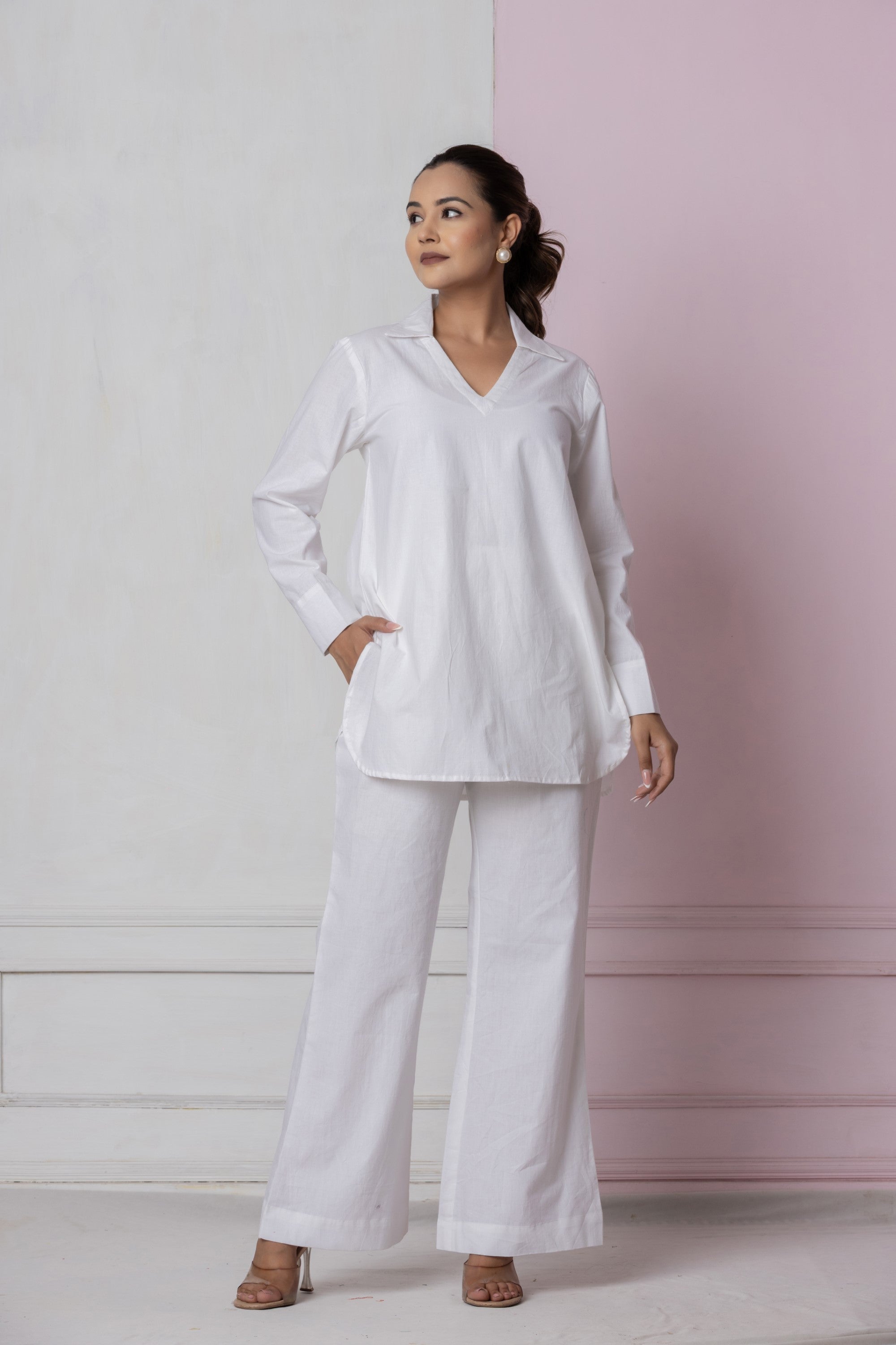 White Relaxed Shirt & Pant Co-ord Set