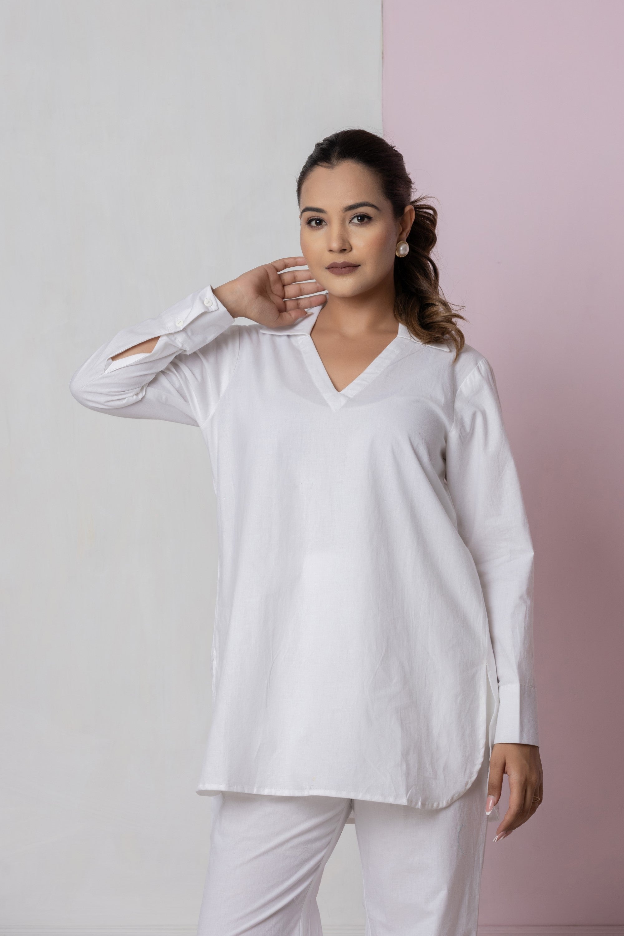White Relaxed Shirt & Pant Co-ord Set