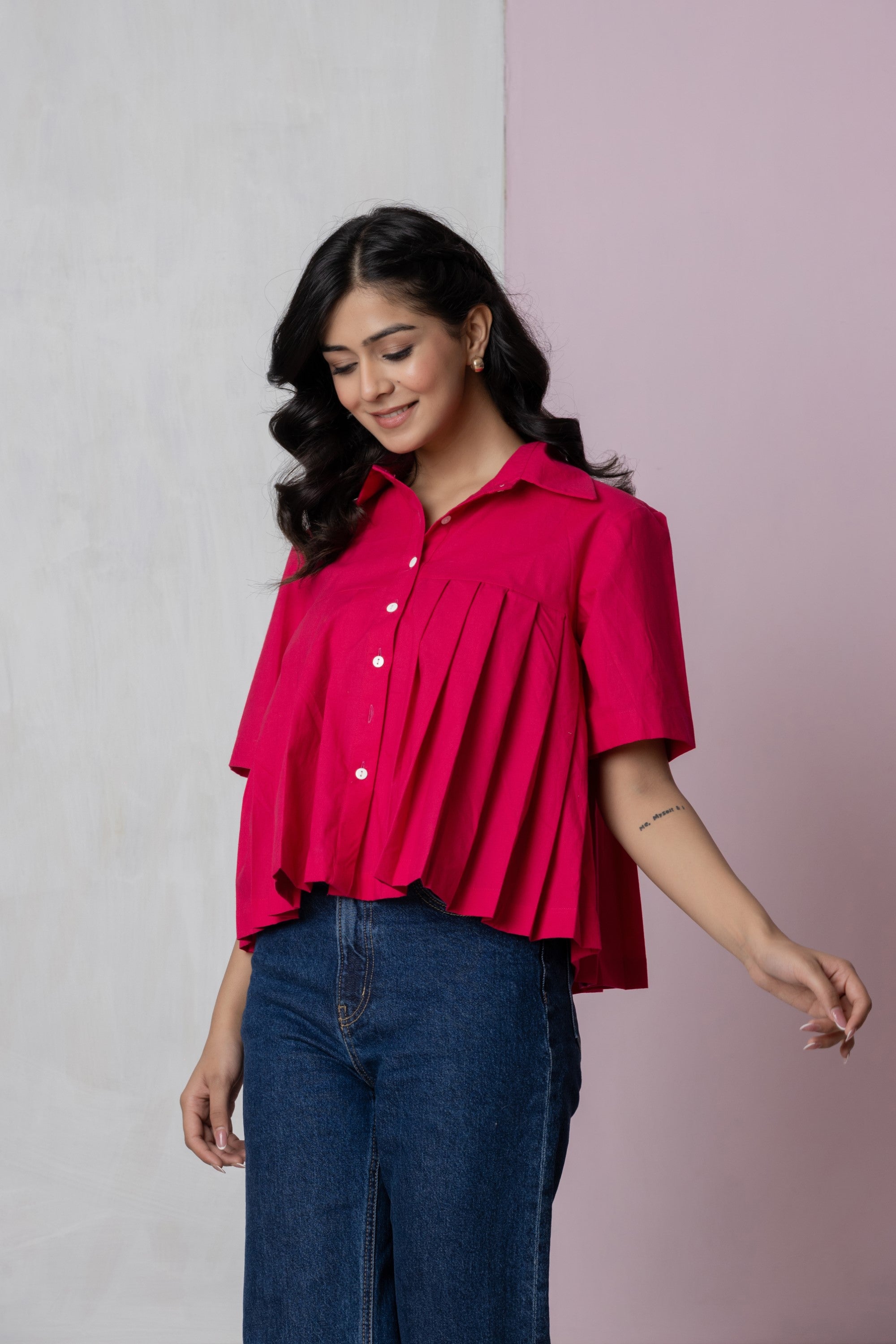 Hot Pink Box Pleat Shirt