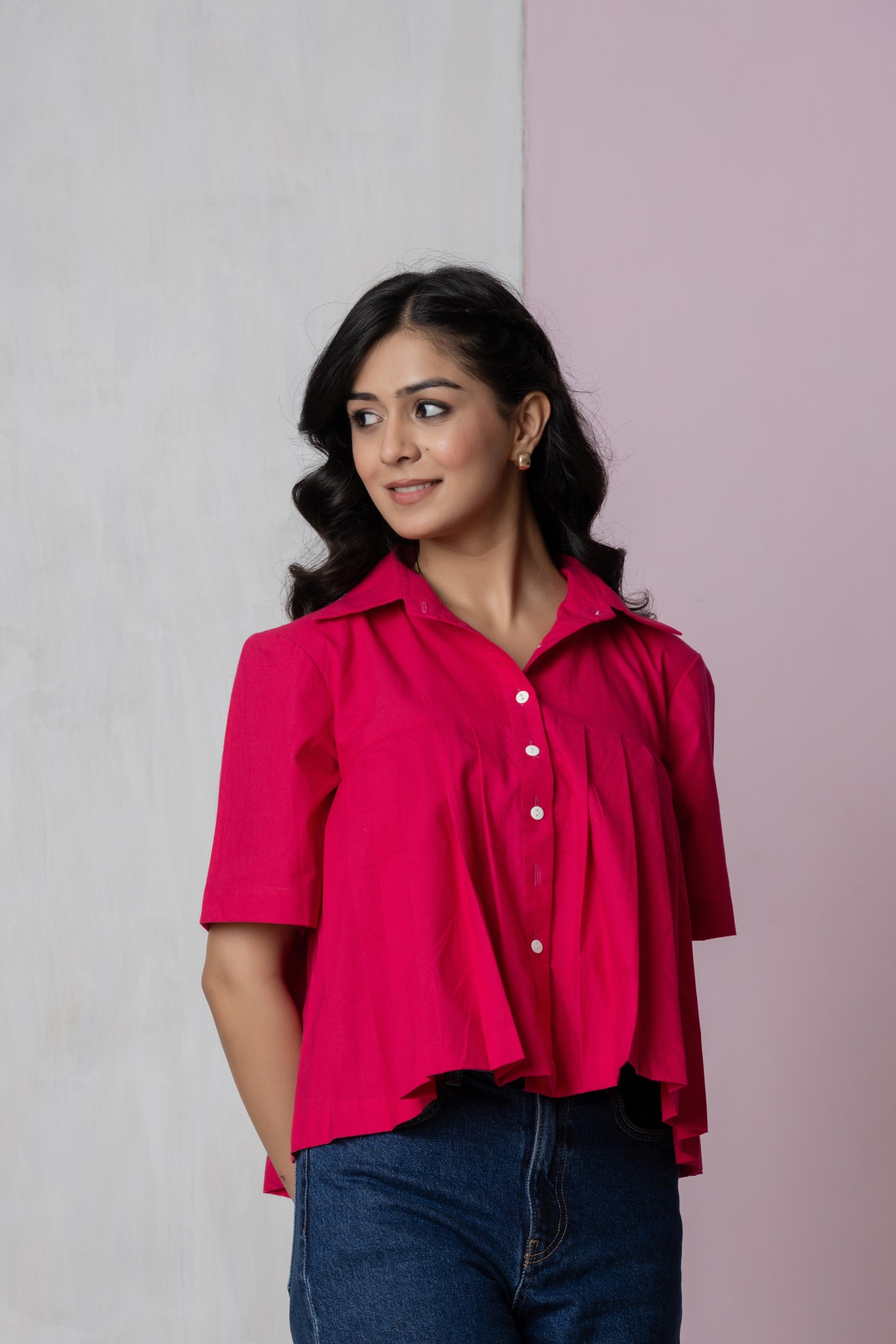 Hot Pink Box Pleat Shirt