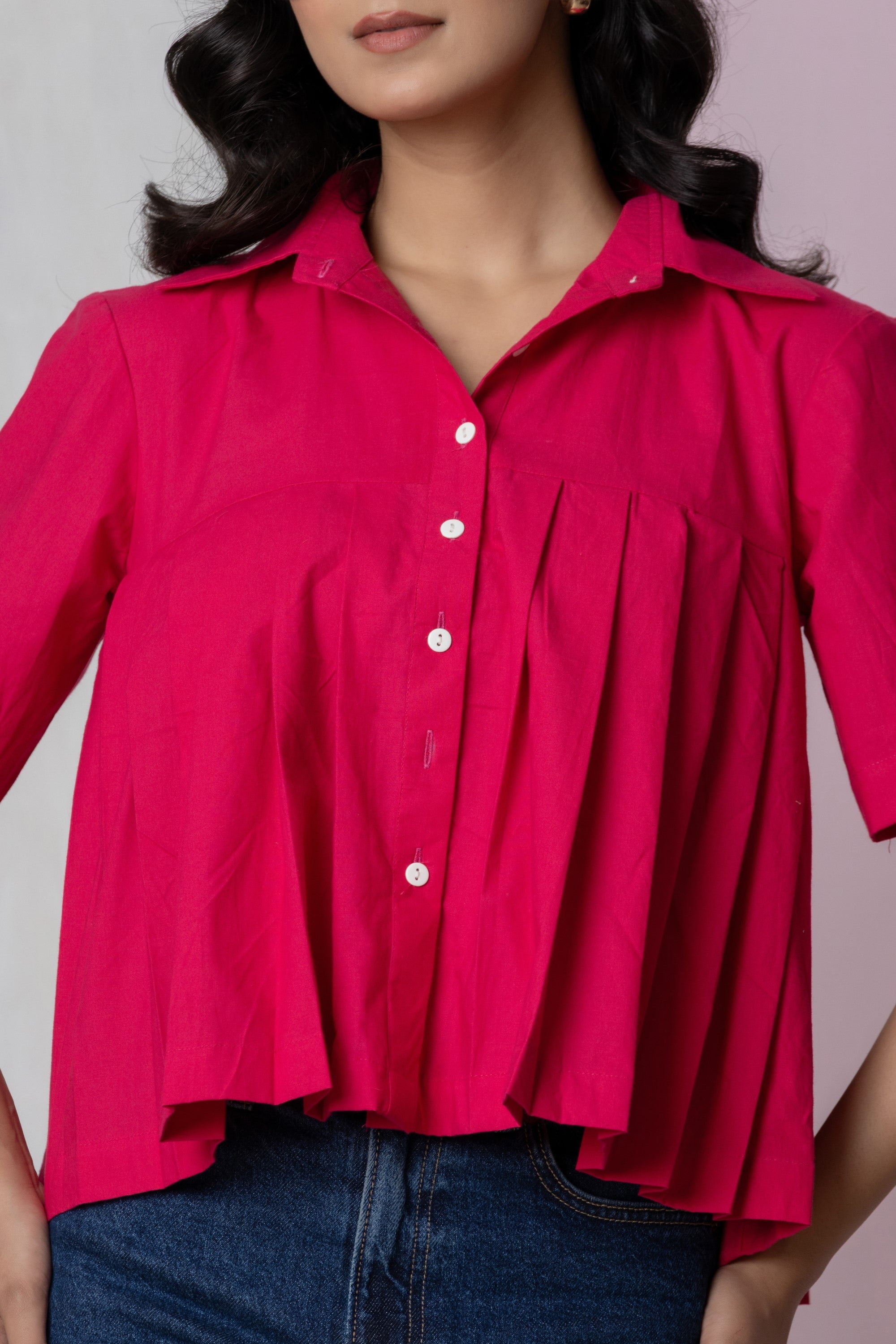 Hot Pink Box Pleat Shirt