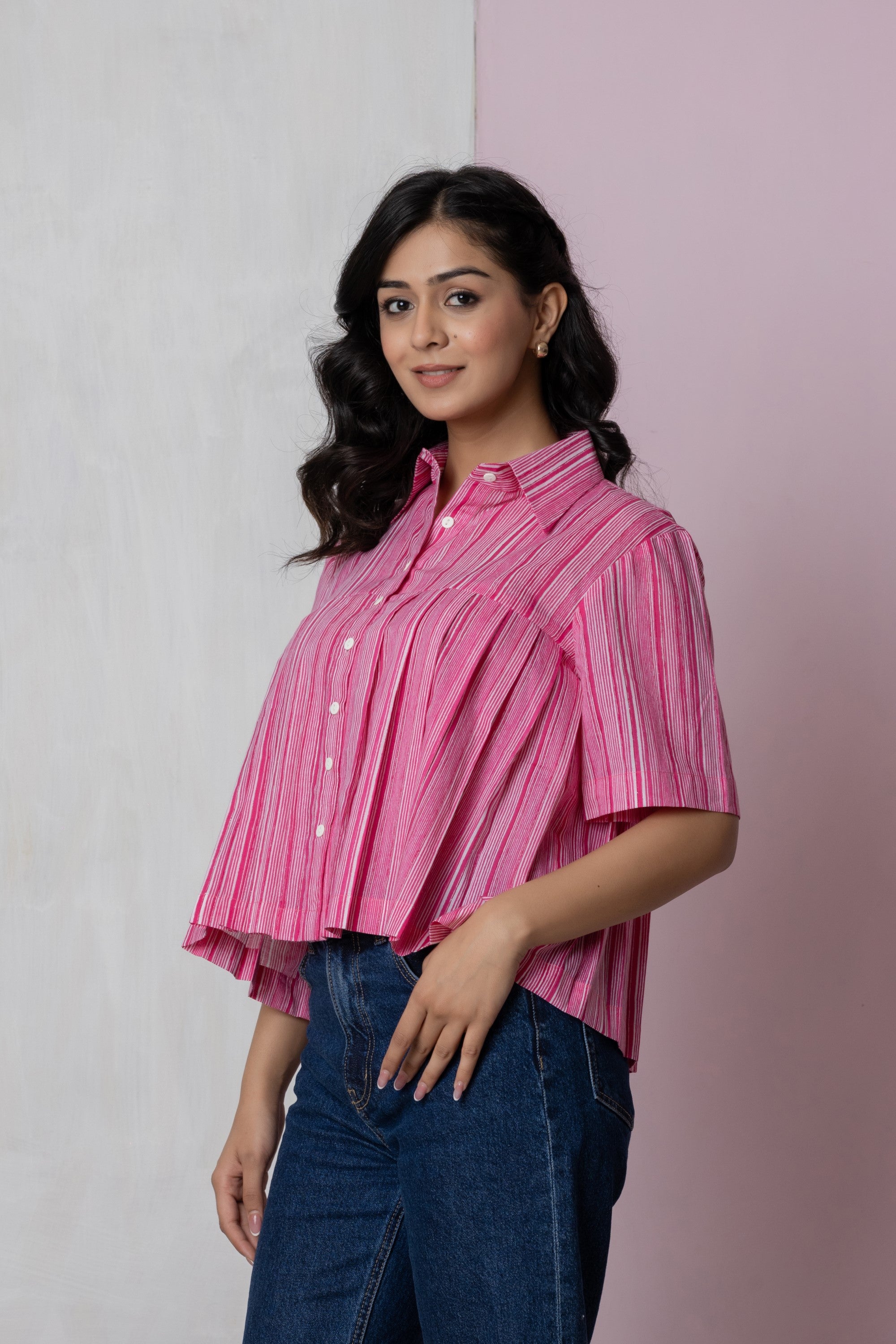 Pink Striped Box Pleat Shirt
