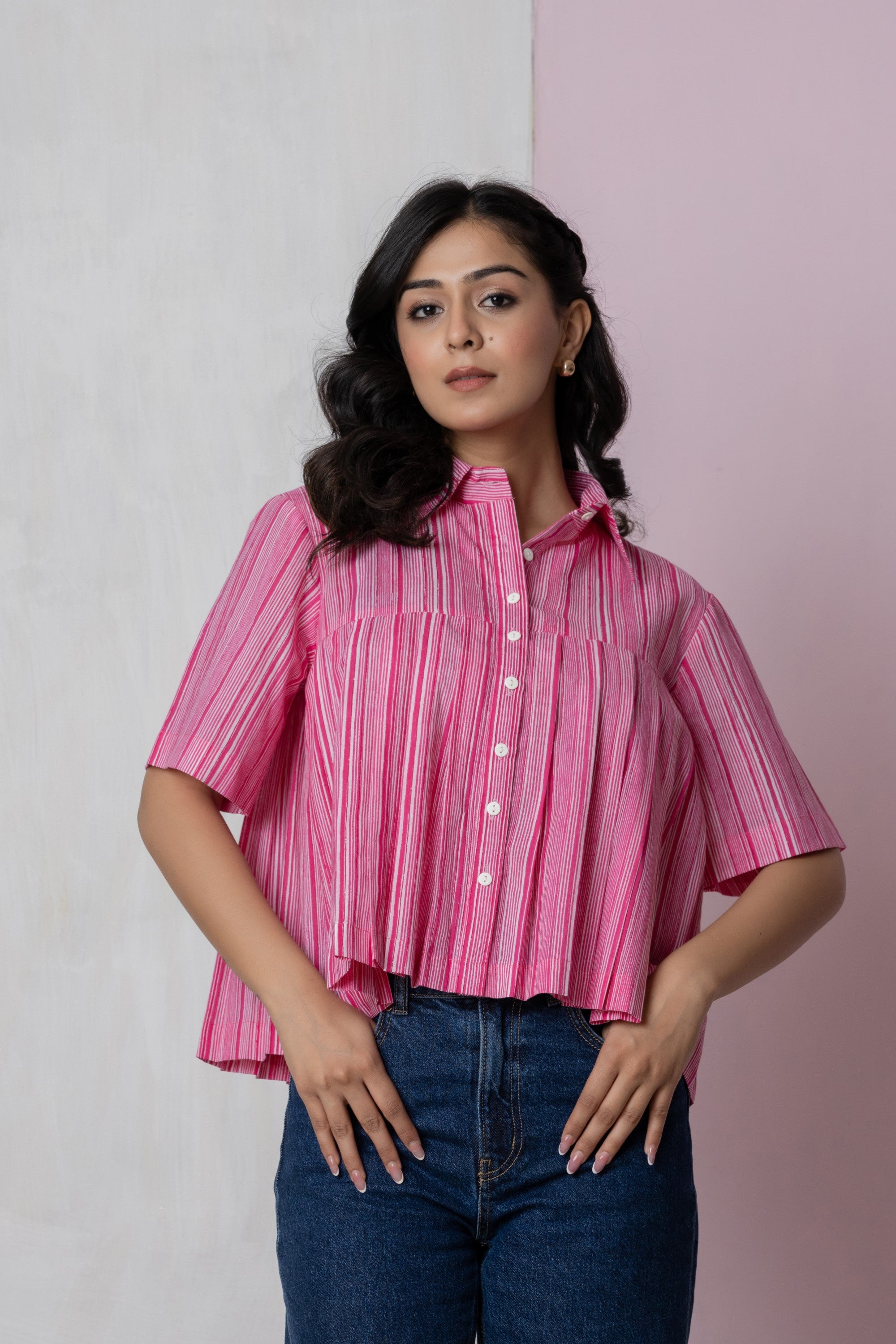Pink Striped Box Pleat Shirt