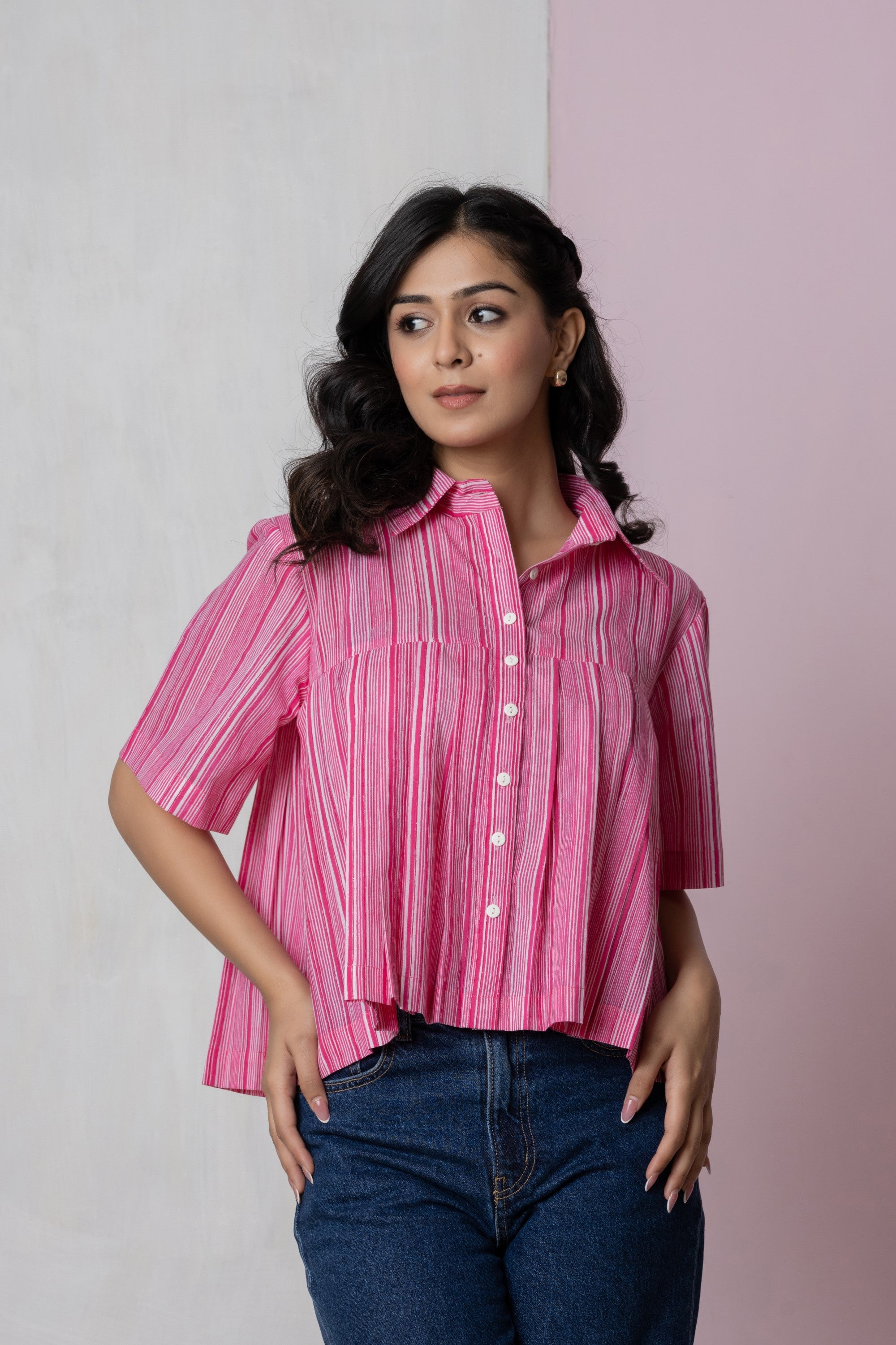 Pink Striped Box Pleat Shirt