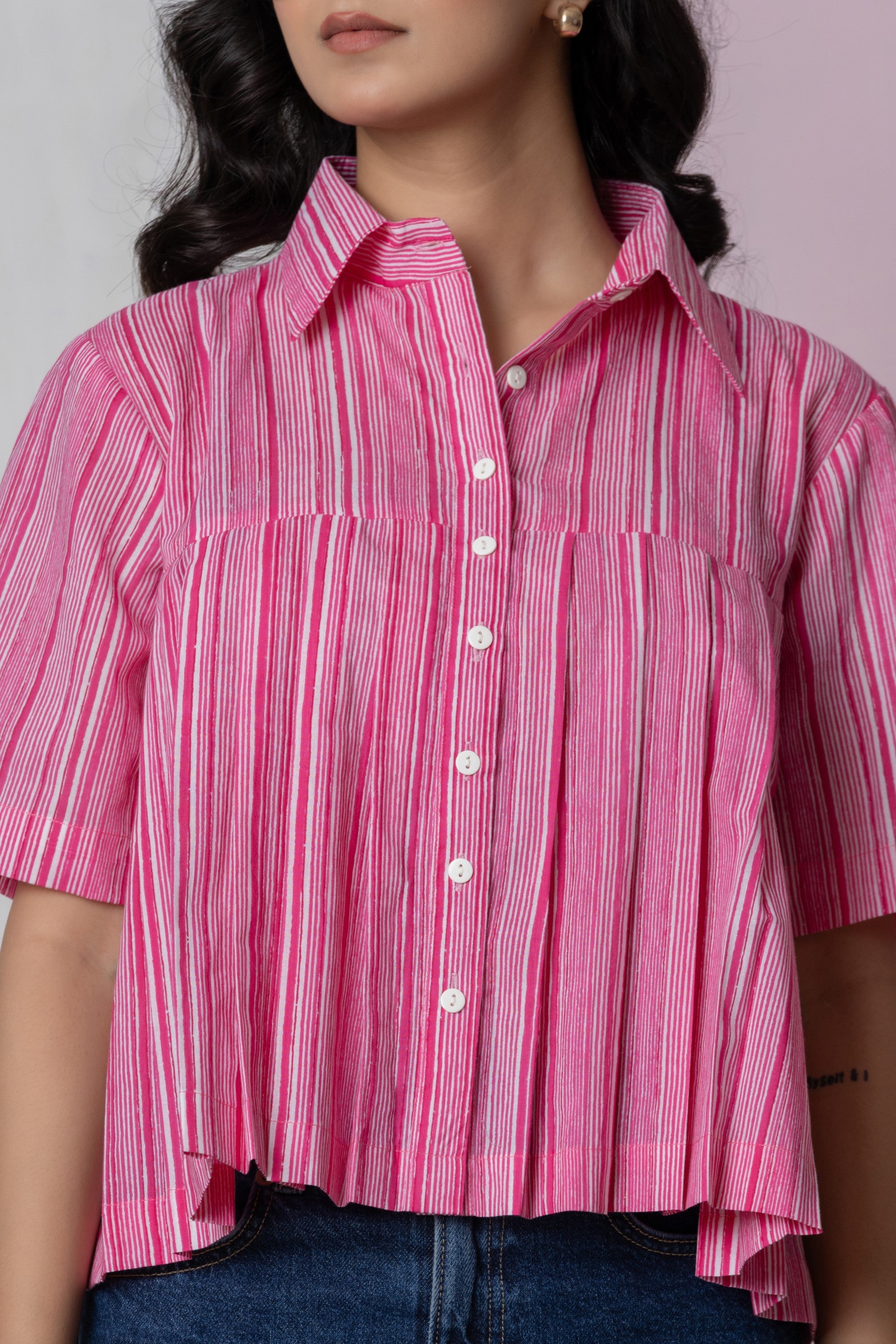 Pink Striped Box Pleat Shirt