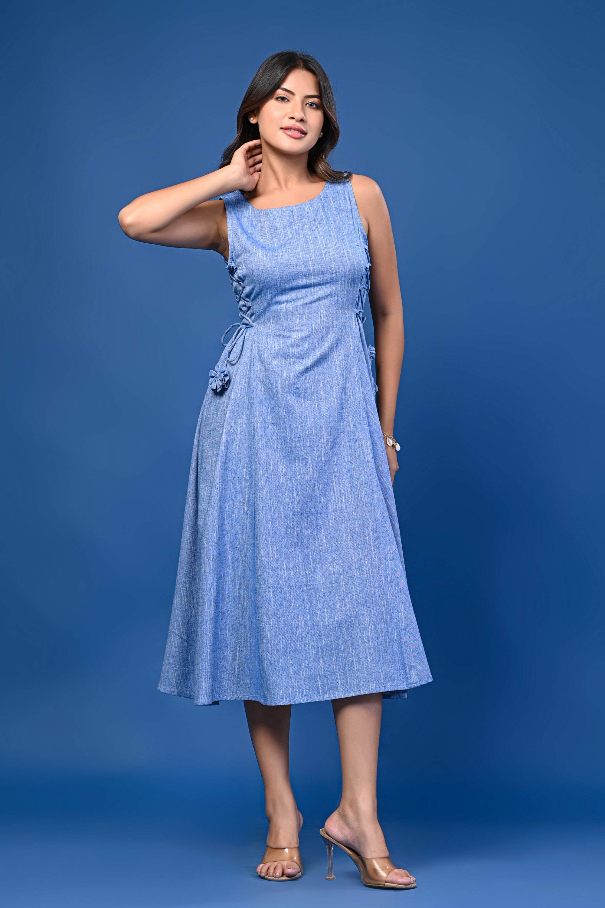 Blue Sleeveless Midi Dress