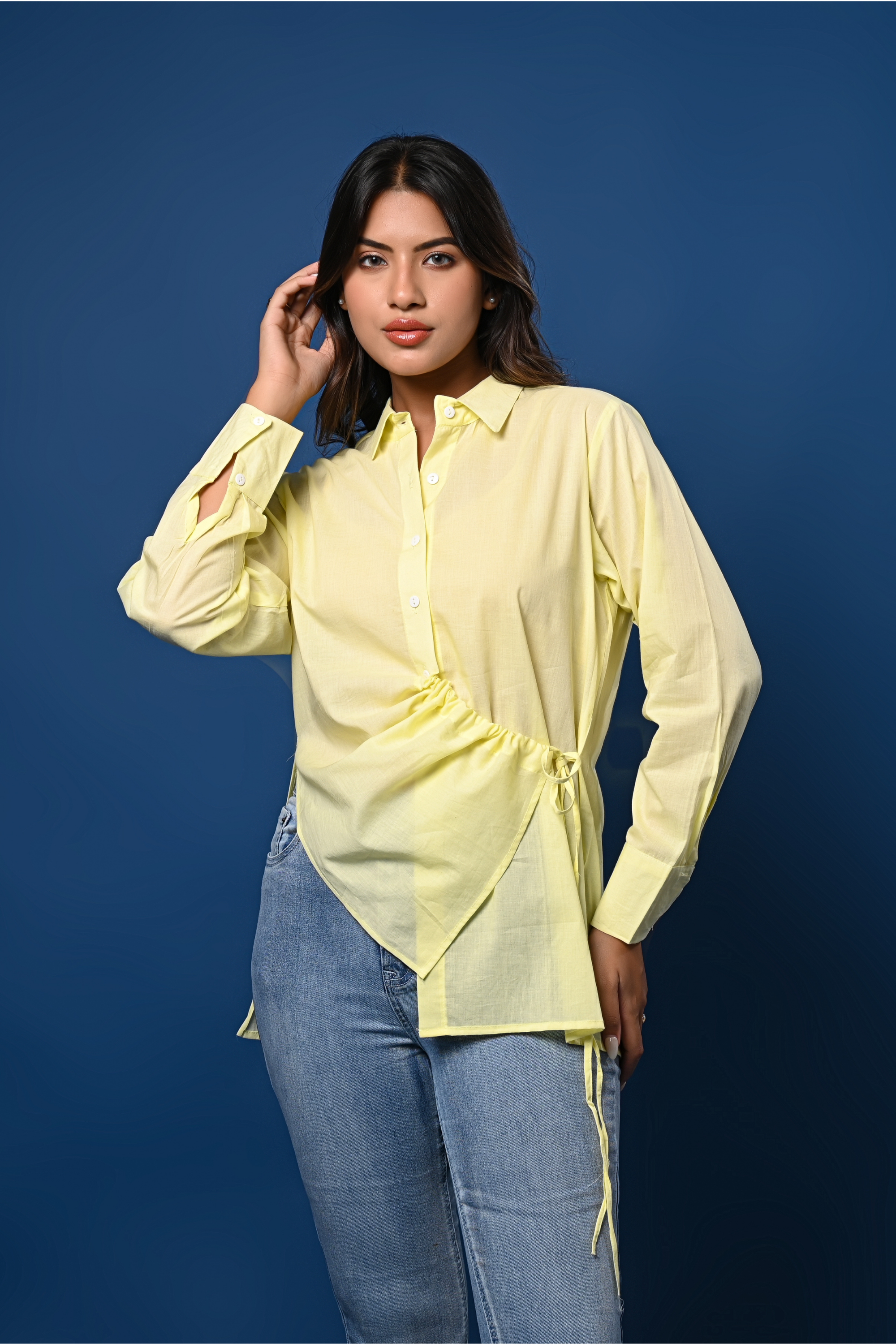 Women’s Yellow Asymmetrical Tie-Waist Shirt