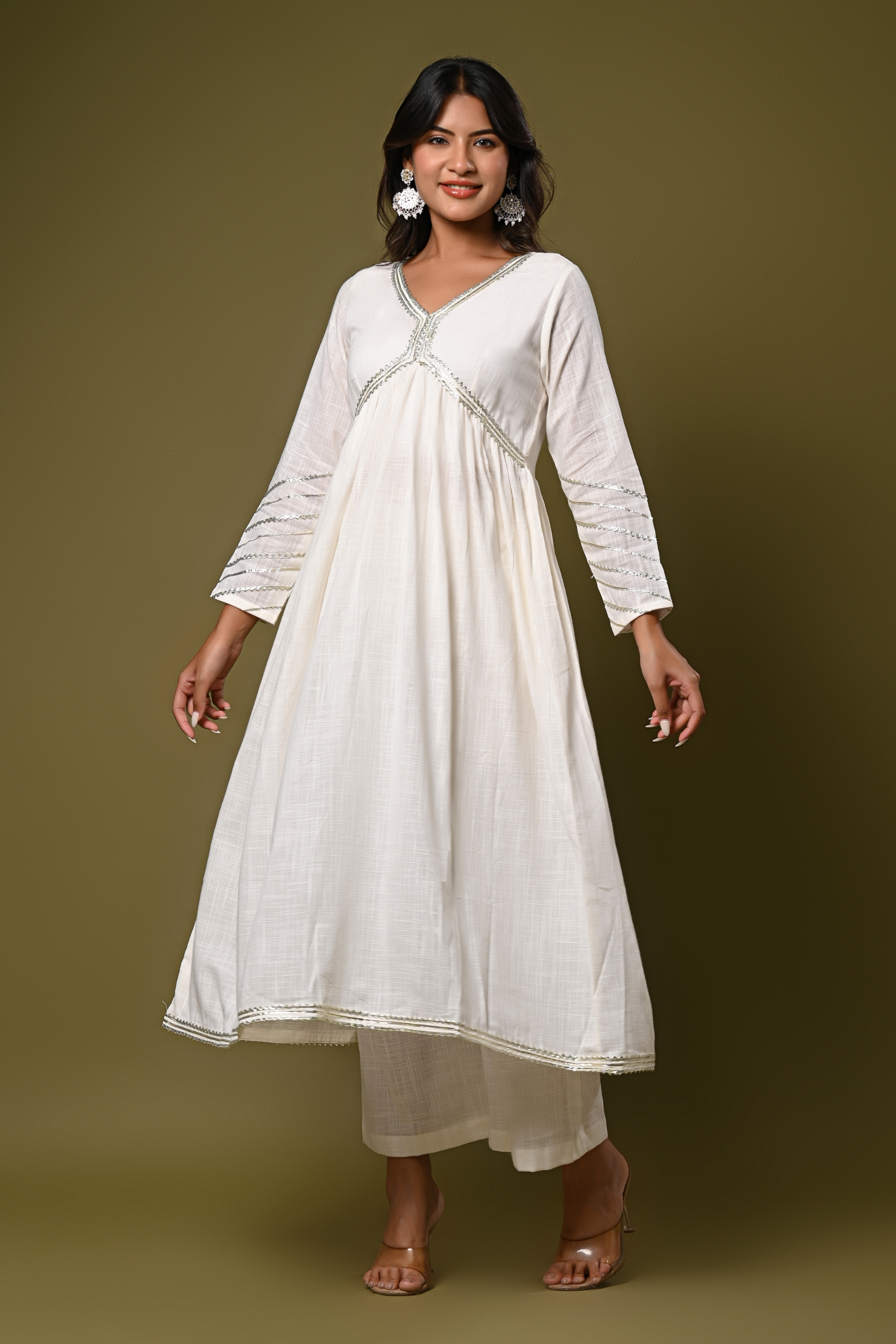 Elegant white anarkali kurta with palazzo set