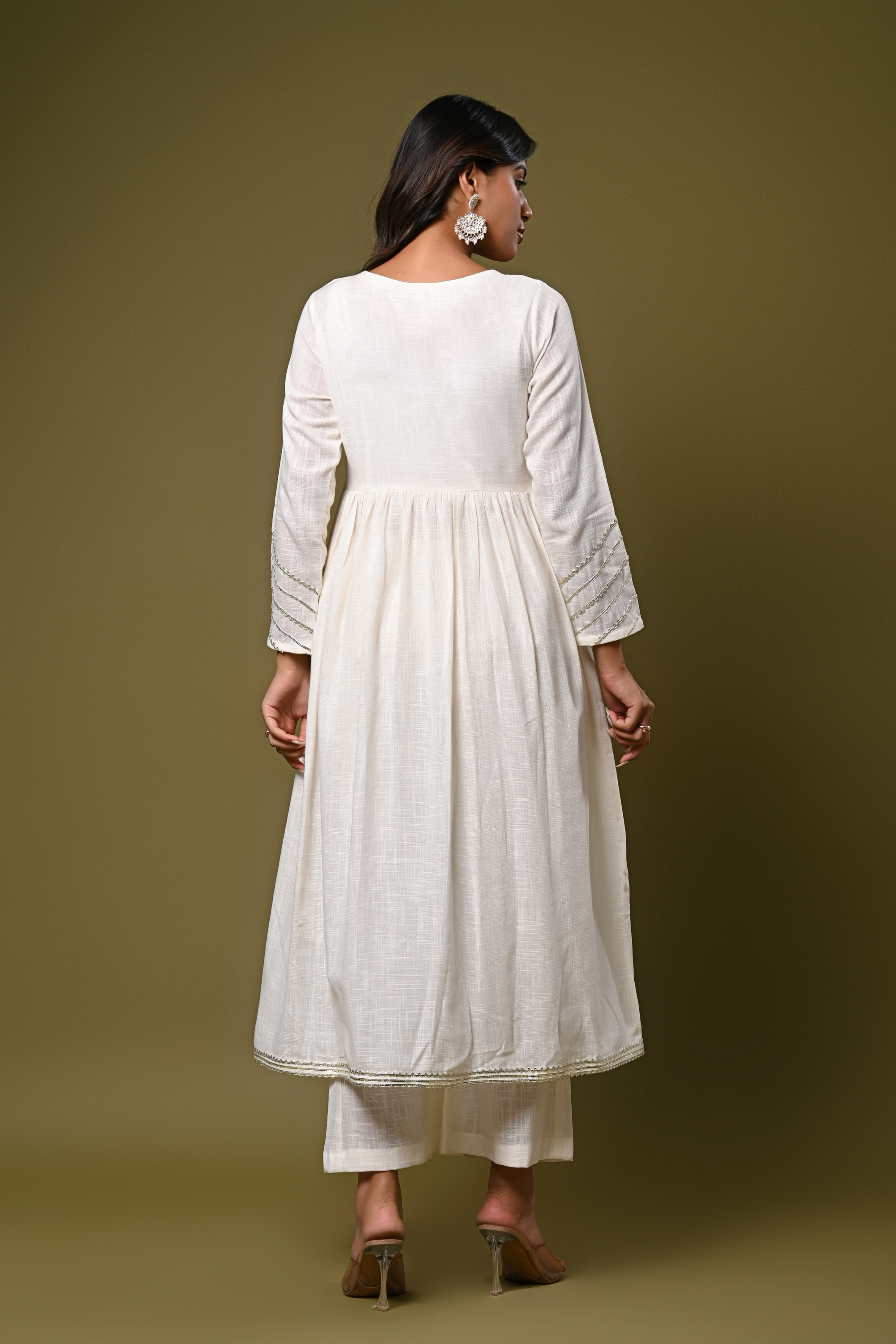 Elegant white anarkali kurta with palazzo set