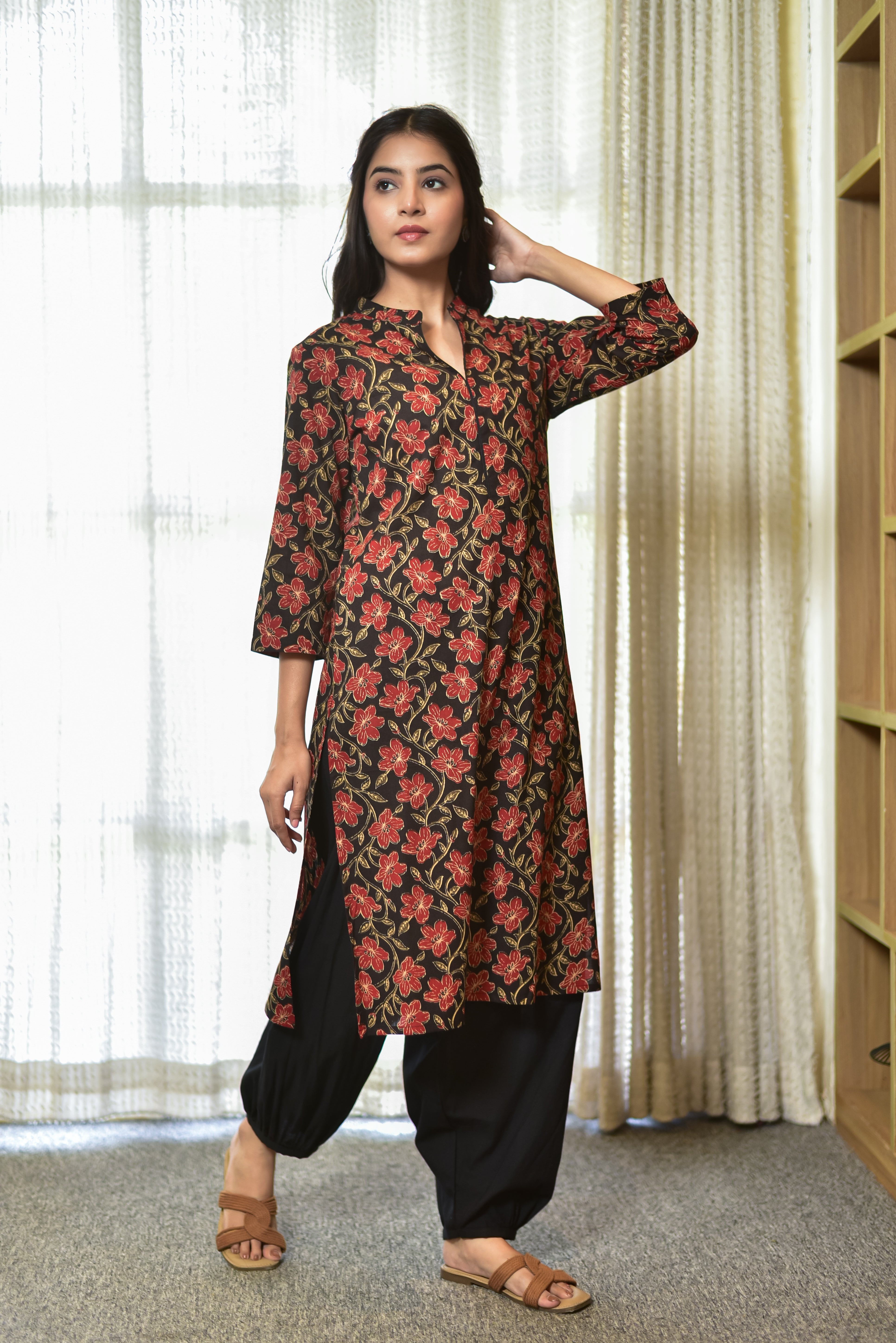 Relaxed Cotton Salwar Set (Black)