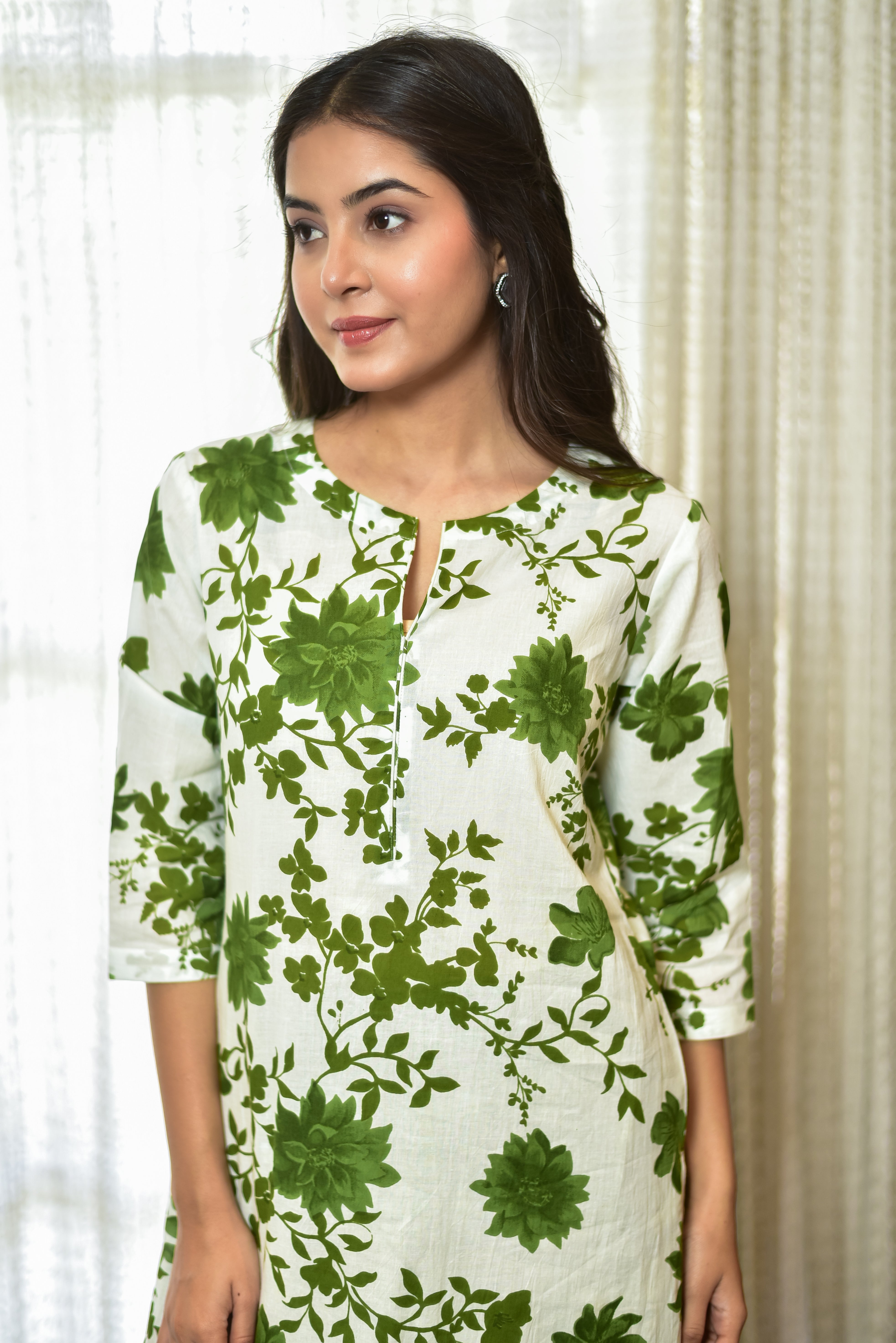 Relaxed Cotton Salwar Set (Green & White)