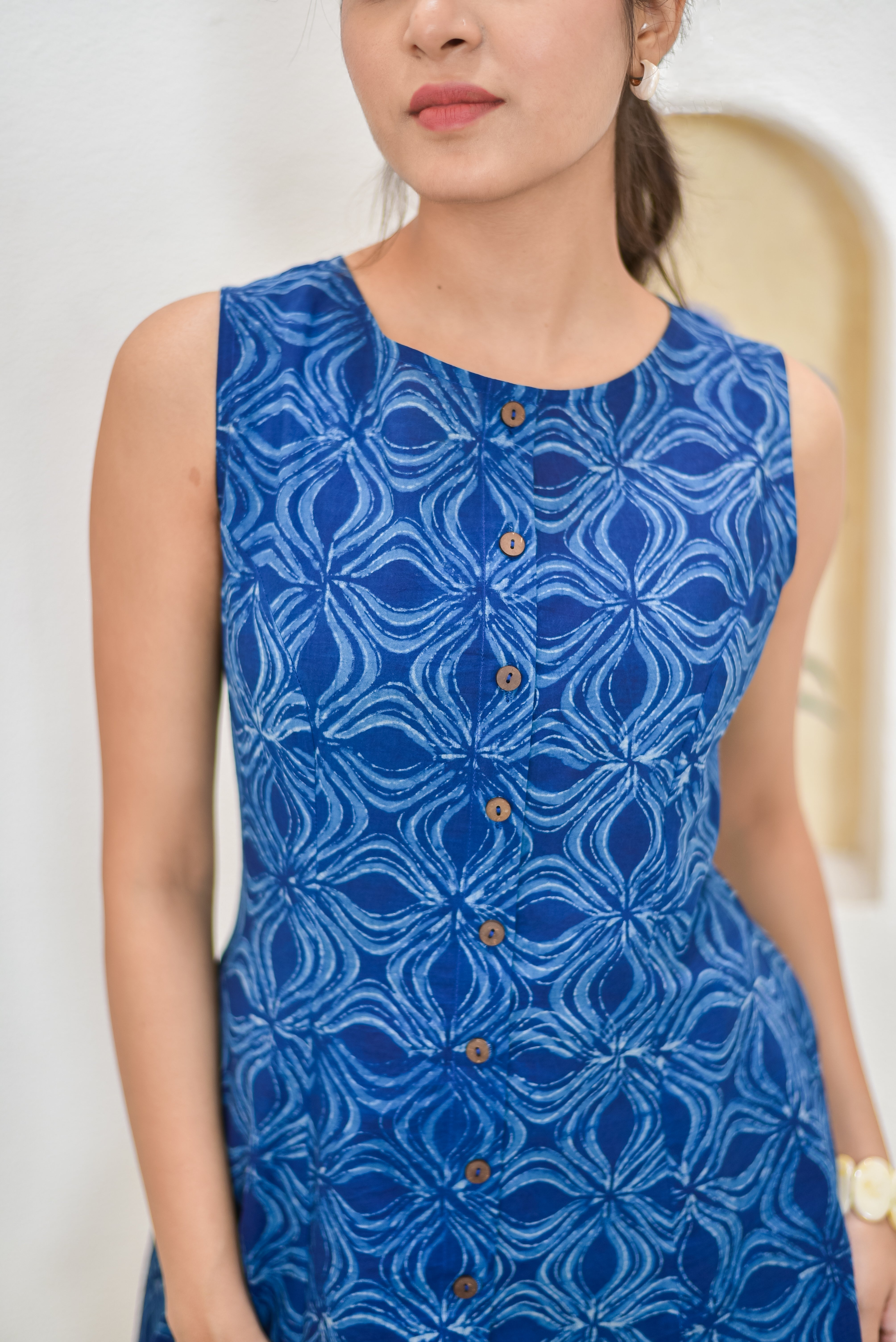 Indigo Block Print A-Line Tunic Top