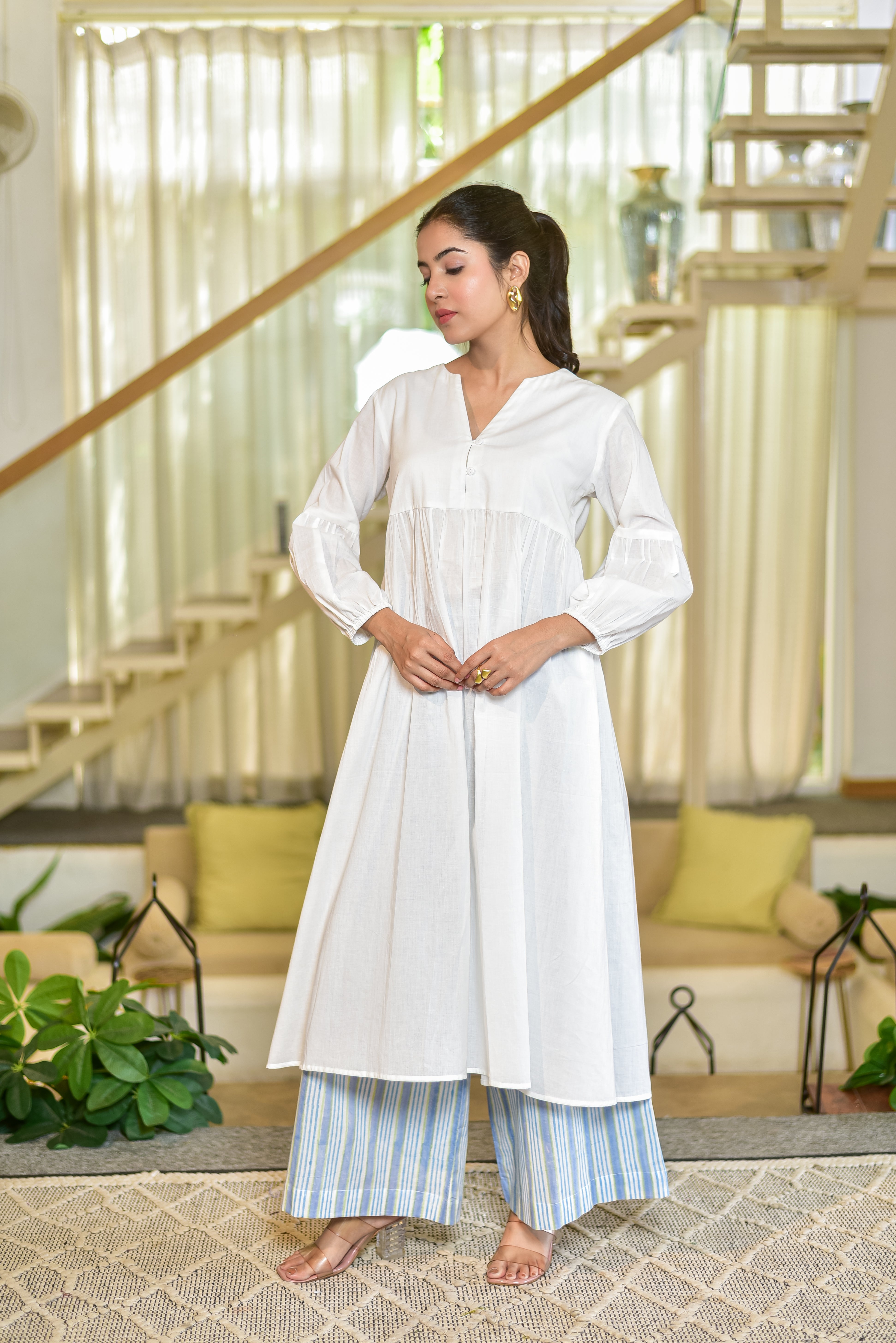 Relaxed Fit White Cotton Kurta