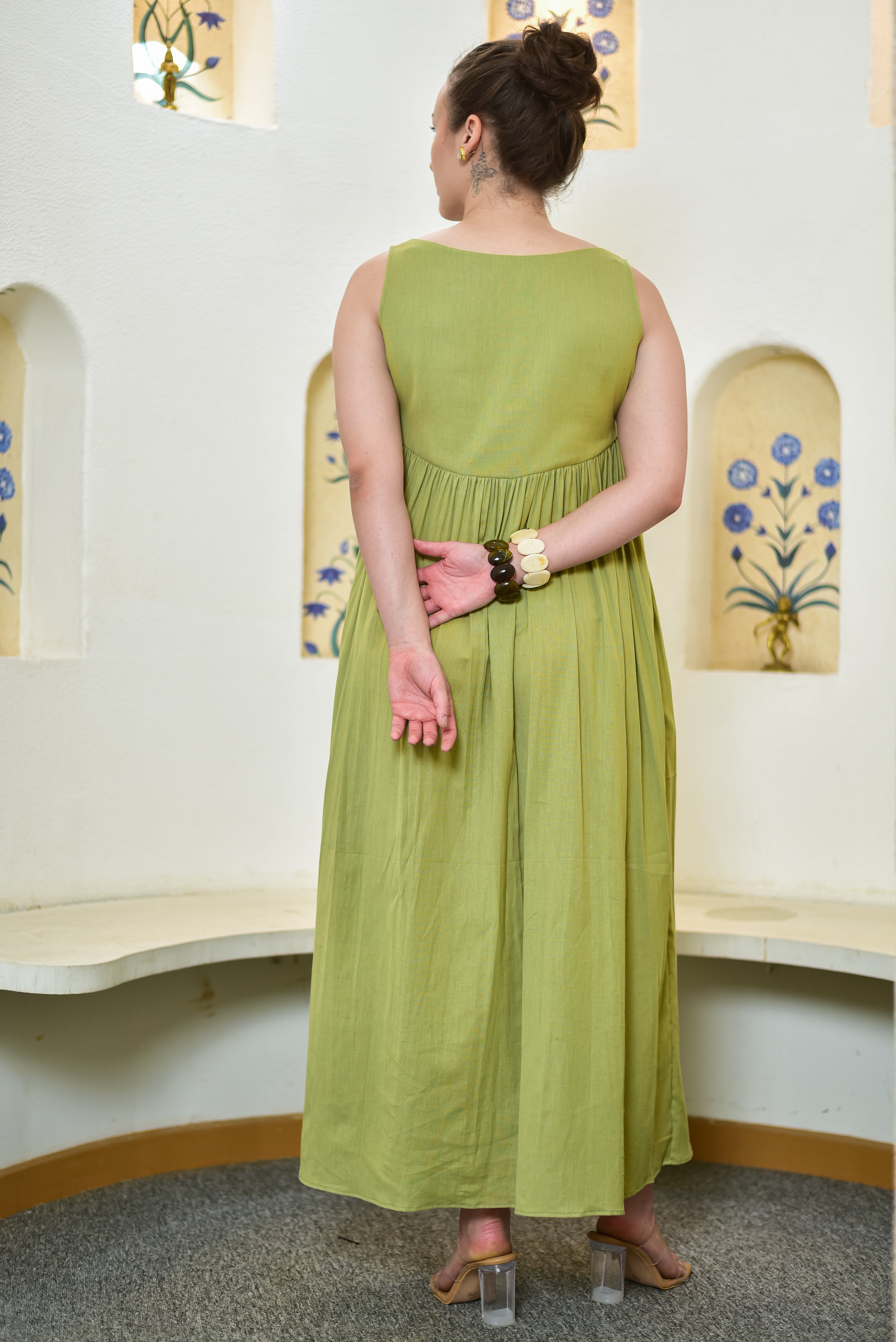 Solid Green Cotton Dress