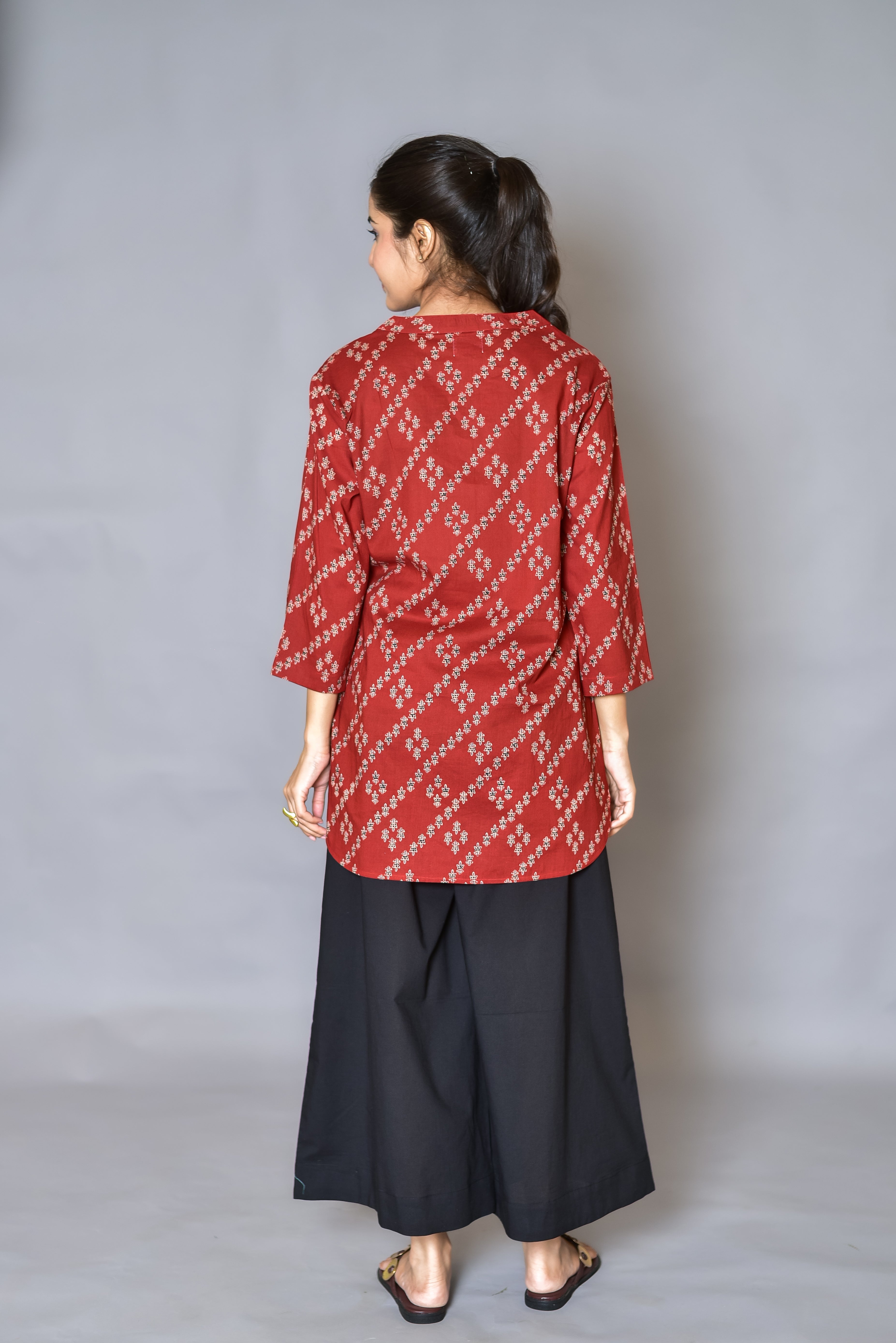 Printed High-Low Top and Flared Pant Set