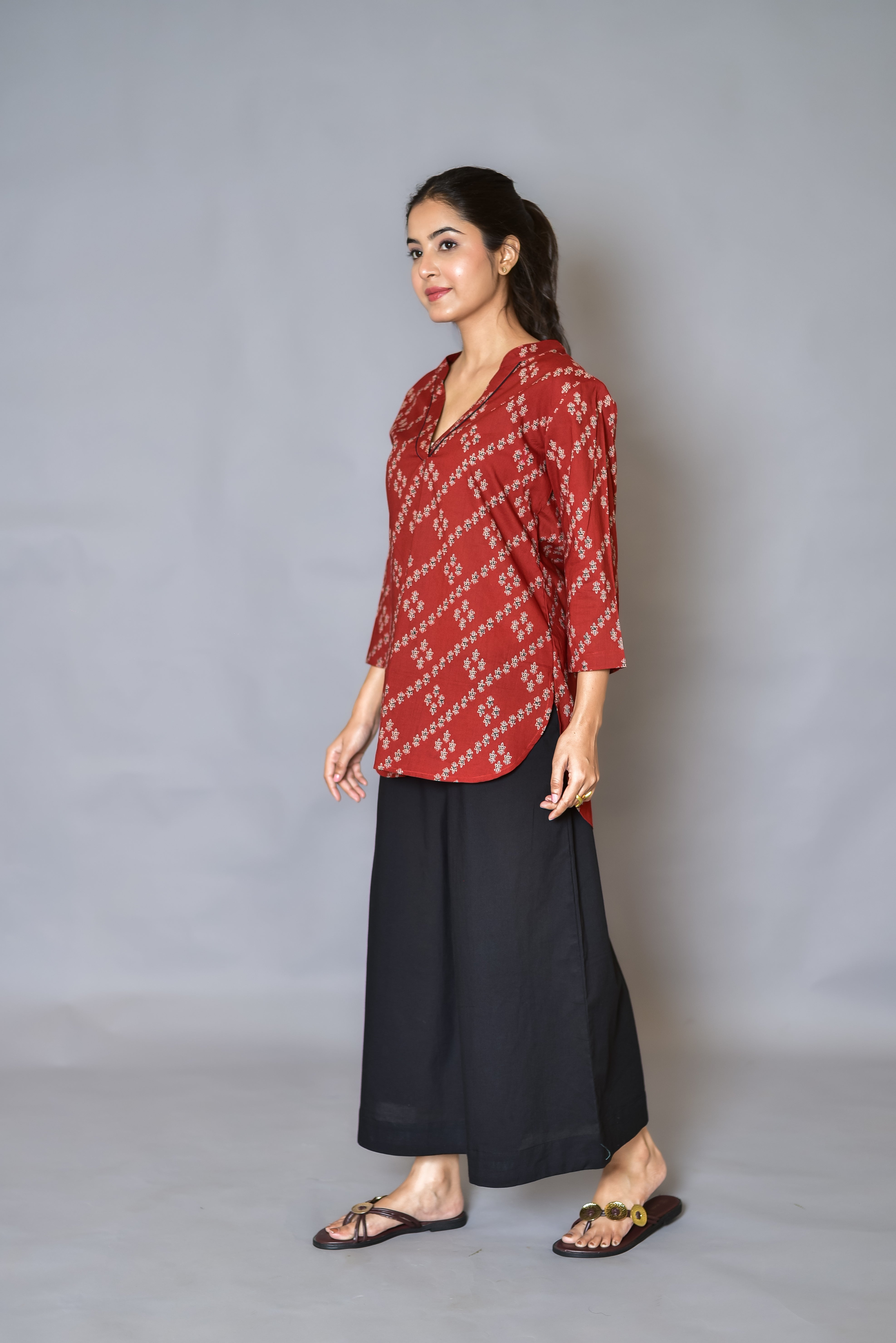 Printed High-Low Top and Flared Pant Set