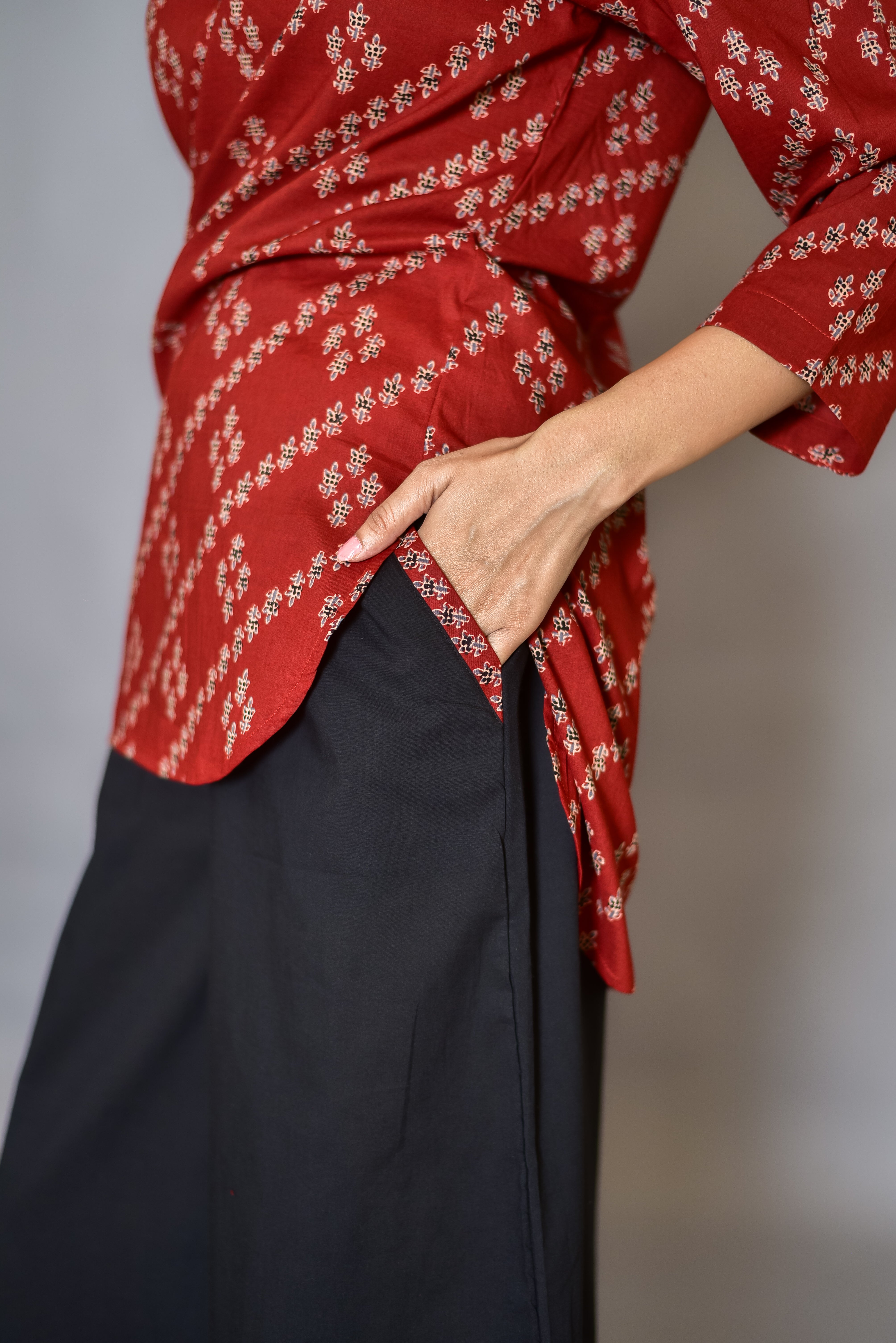 Printed High-Low Top and Flared Pant Set