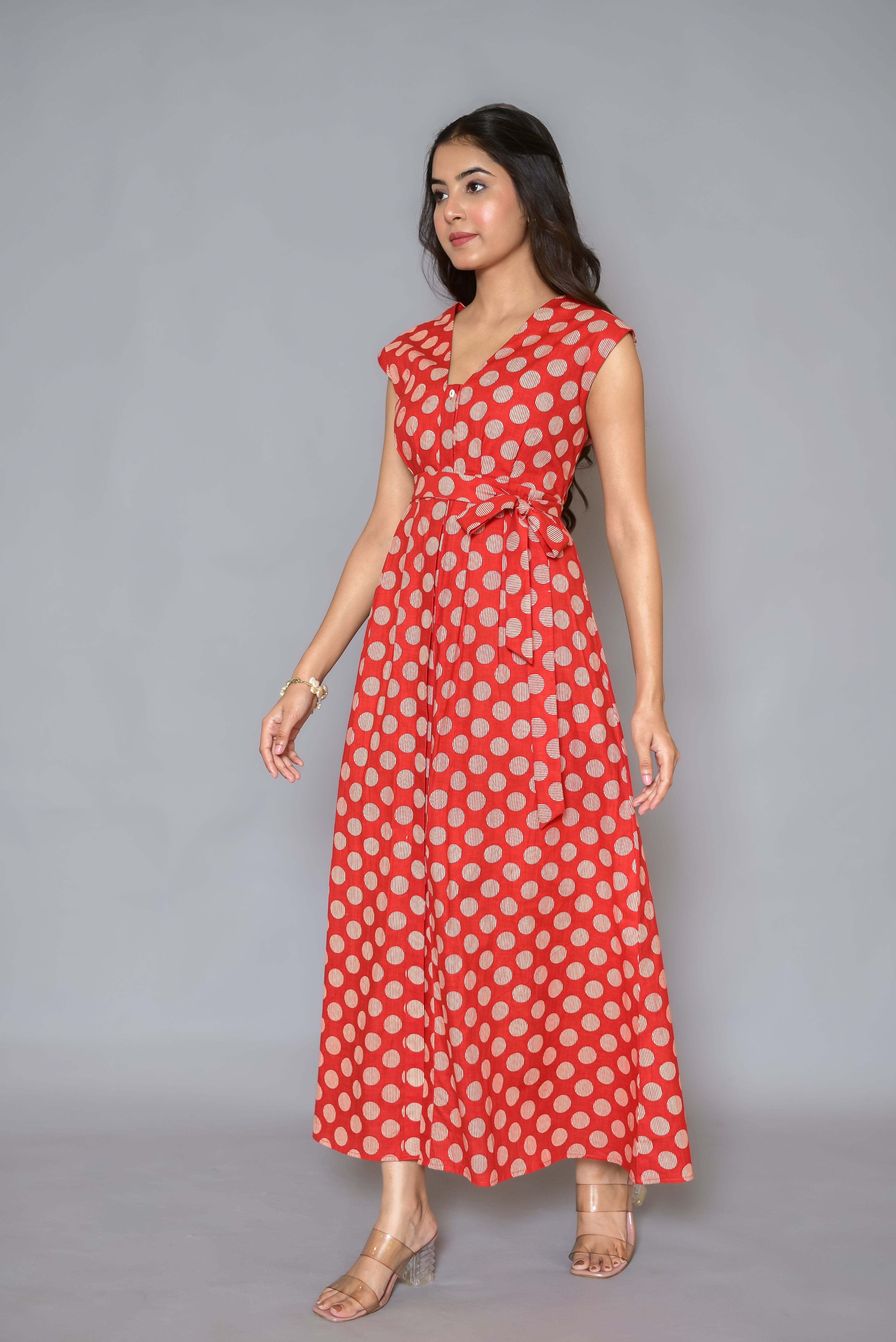 Classic Red Polka Dot Maxi Dress