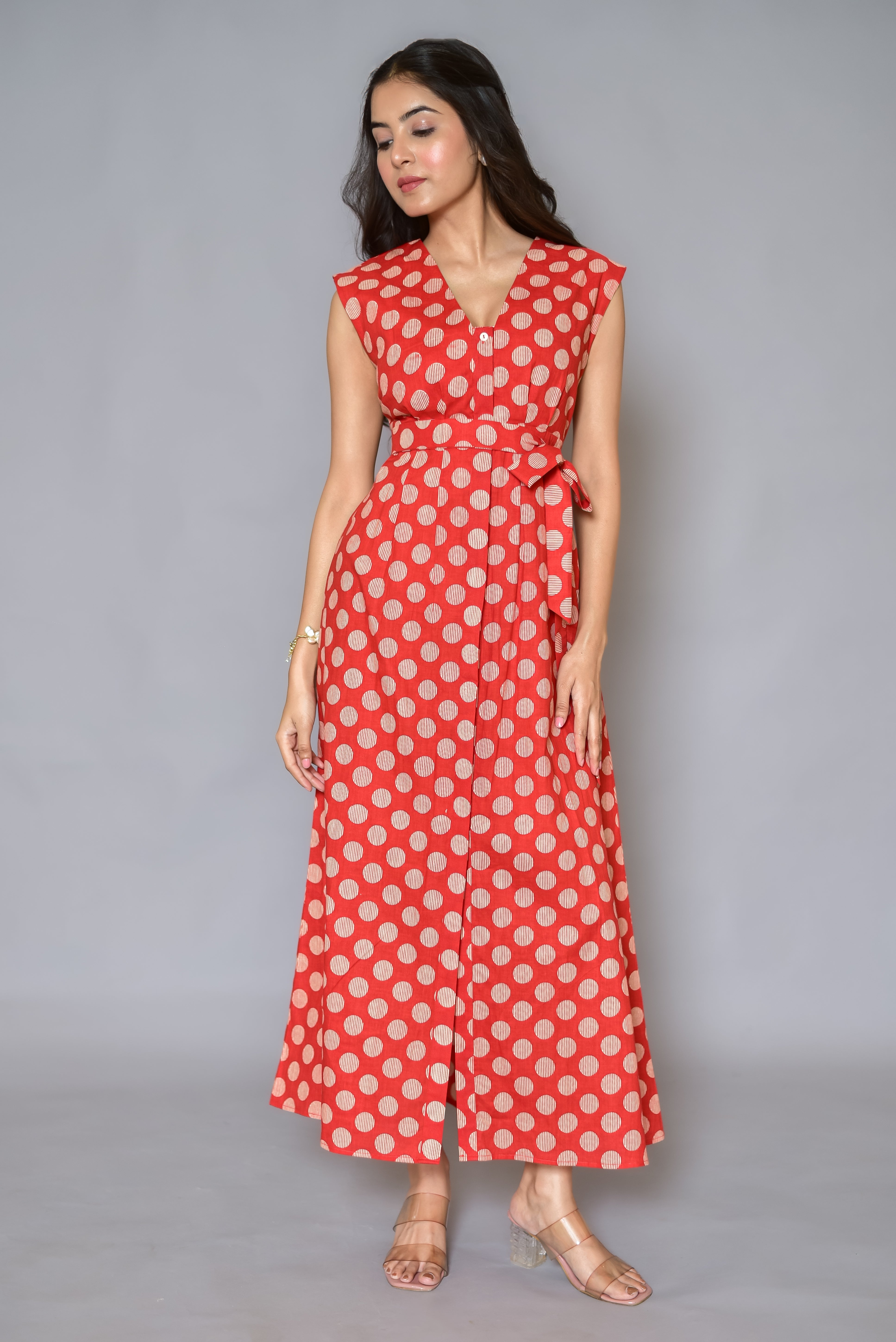 Classic Red Polka Dot Maxi Dress