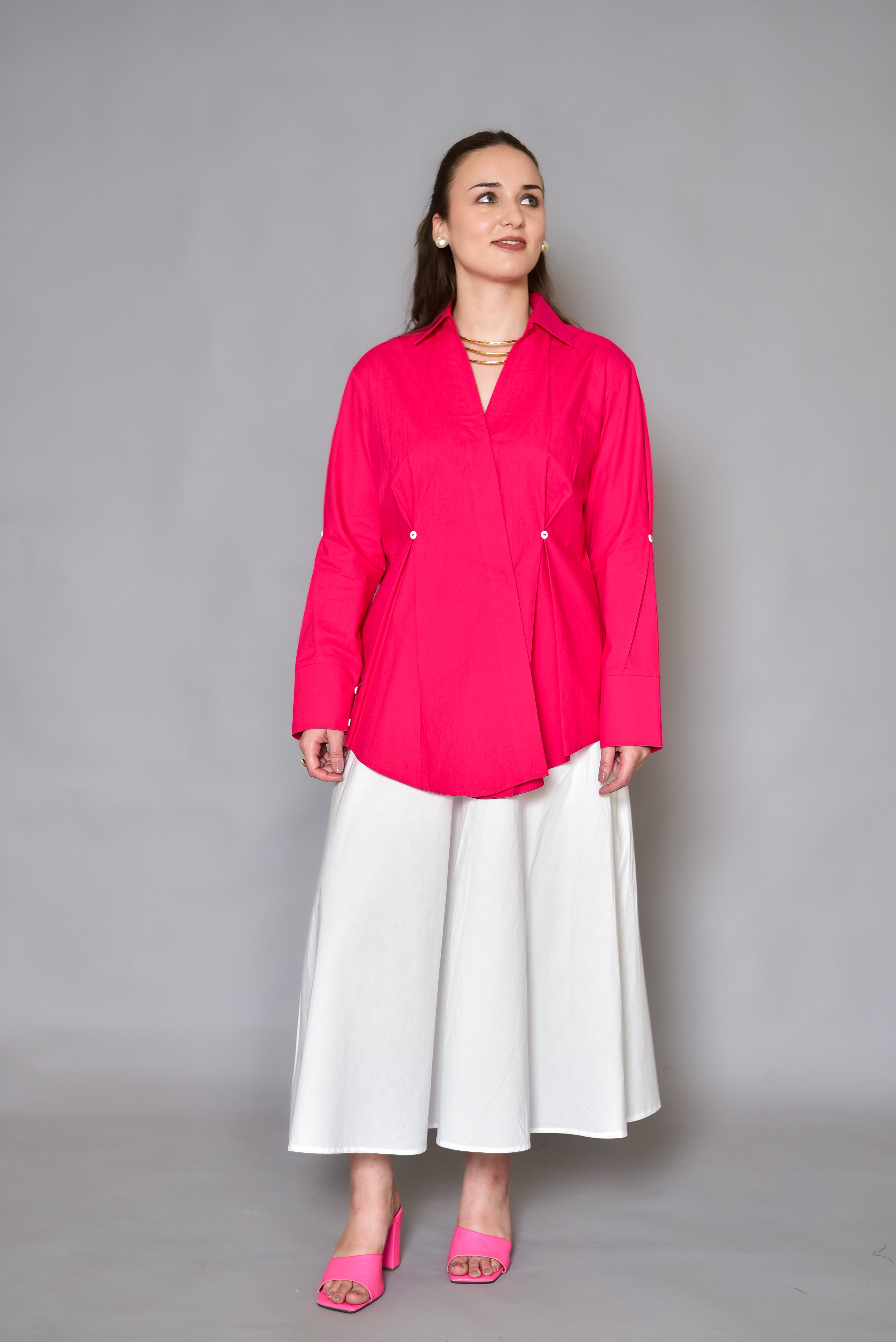 Hot Pink Statement Pleated Shirt