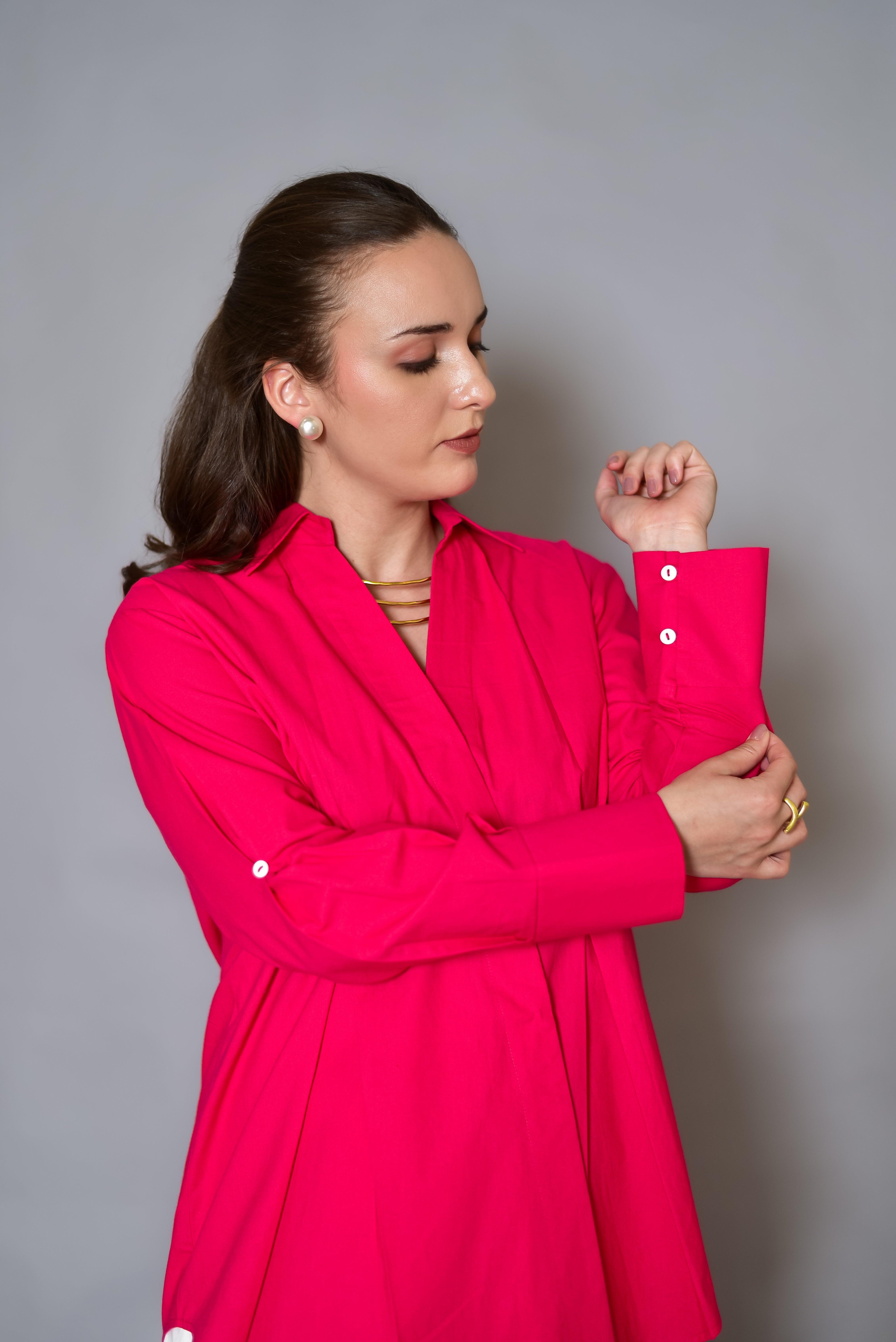 Hot Pink Statement Pleated Shirt