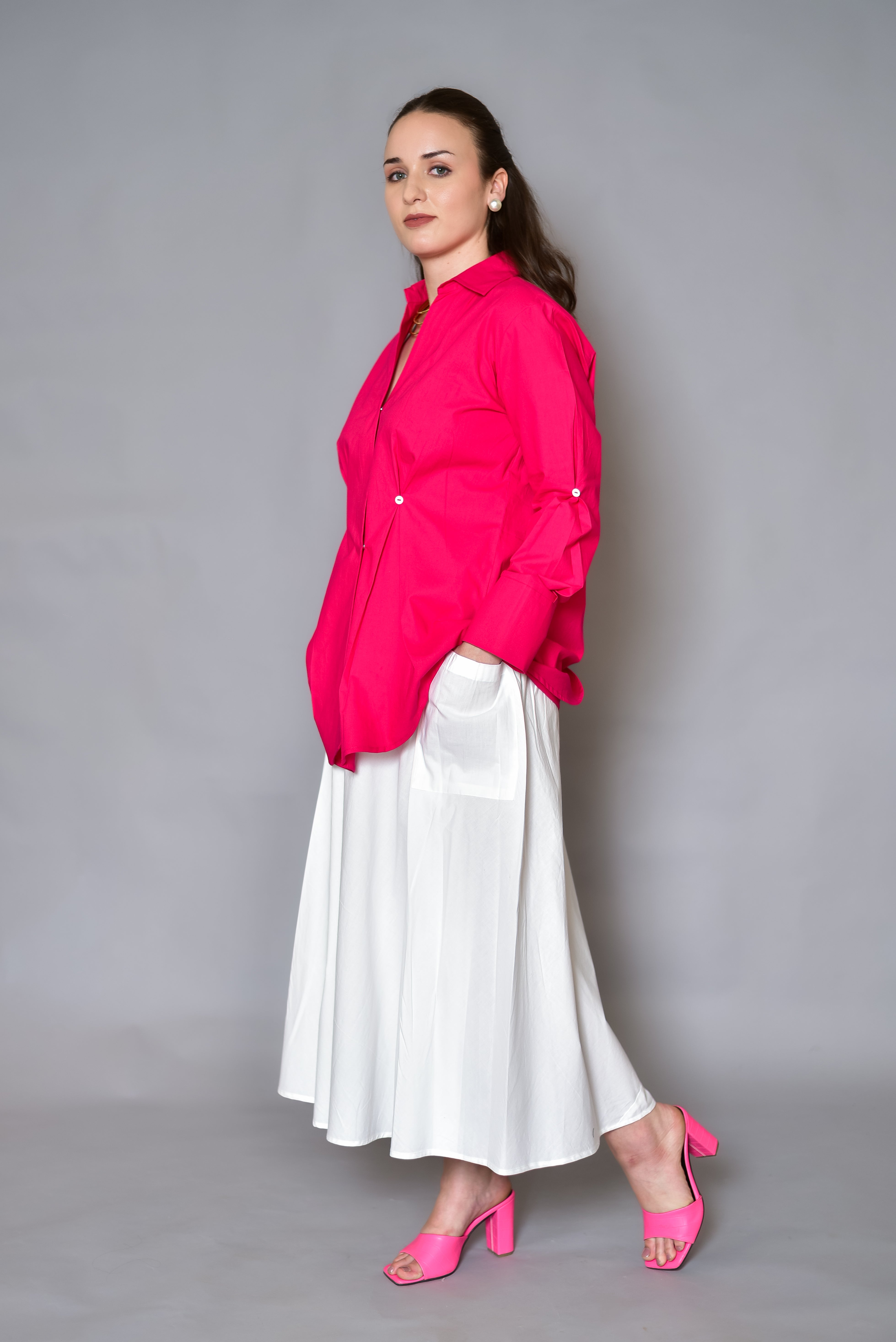 Hot Pink Statement Pleated Shirt