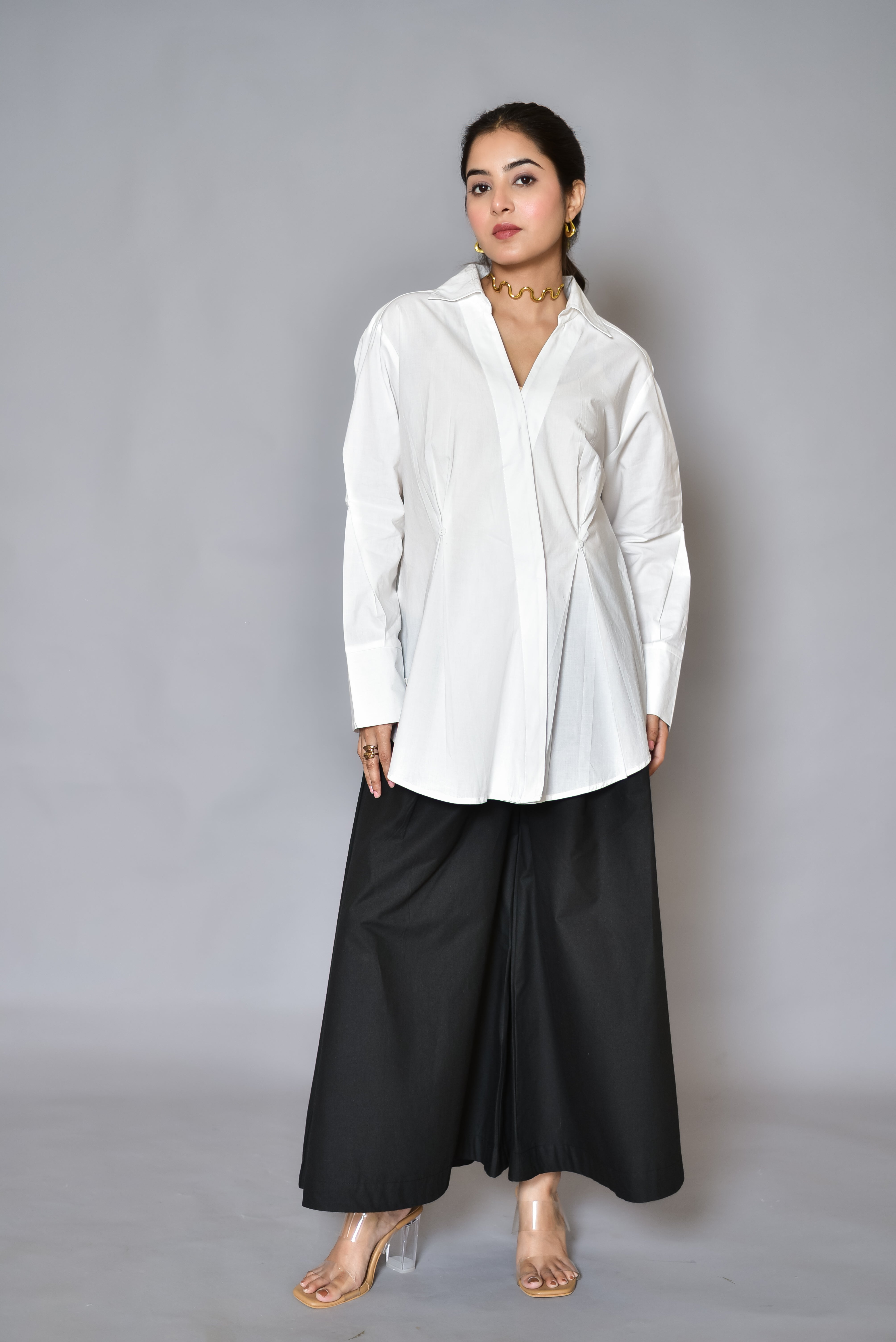 Classic White Statement Pleated Shirt