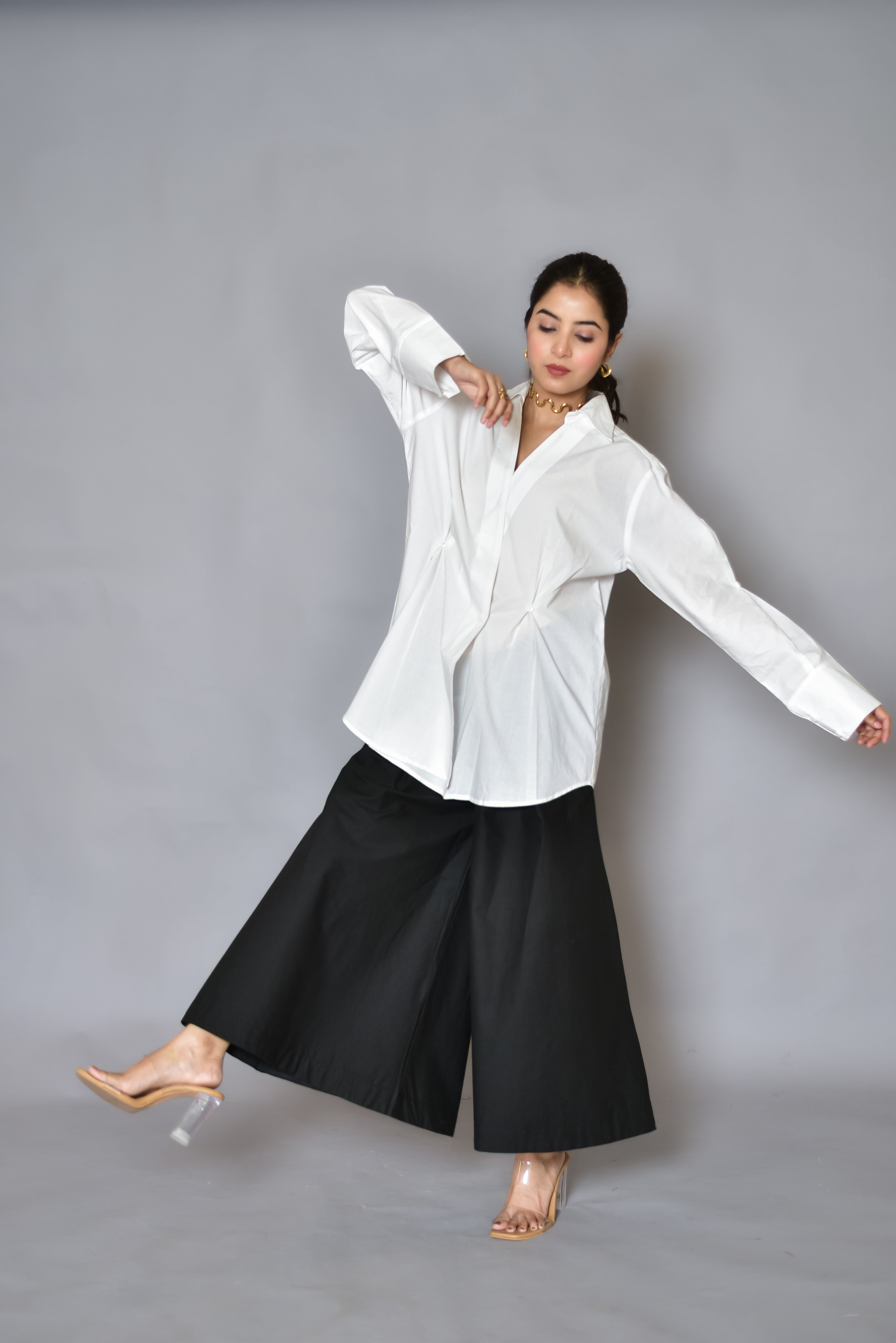 Classic White Statement Pleated Shirt