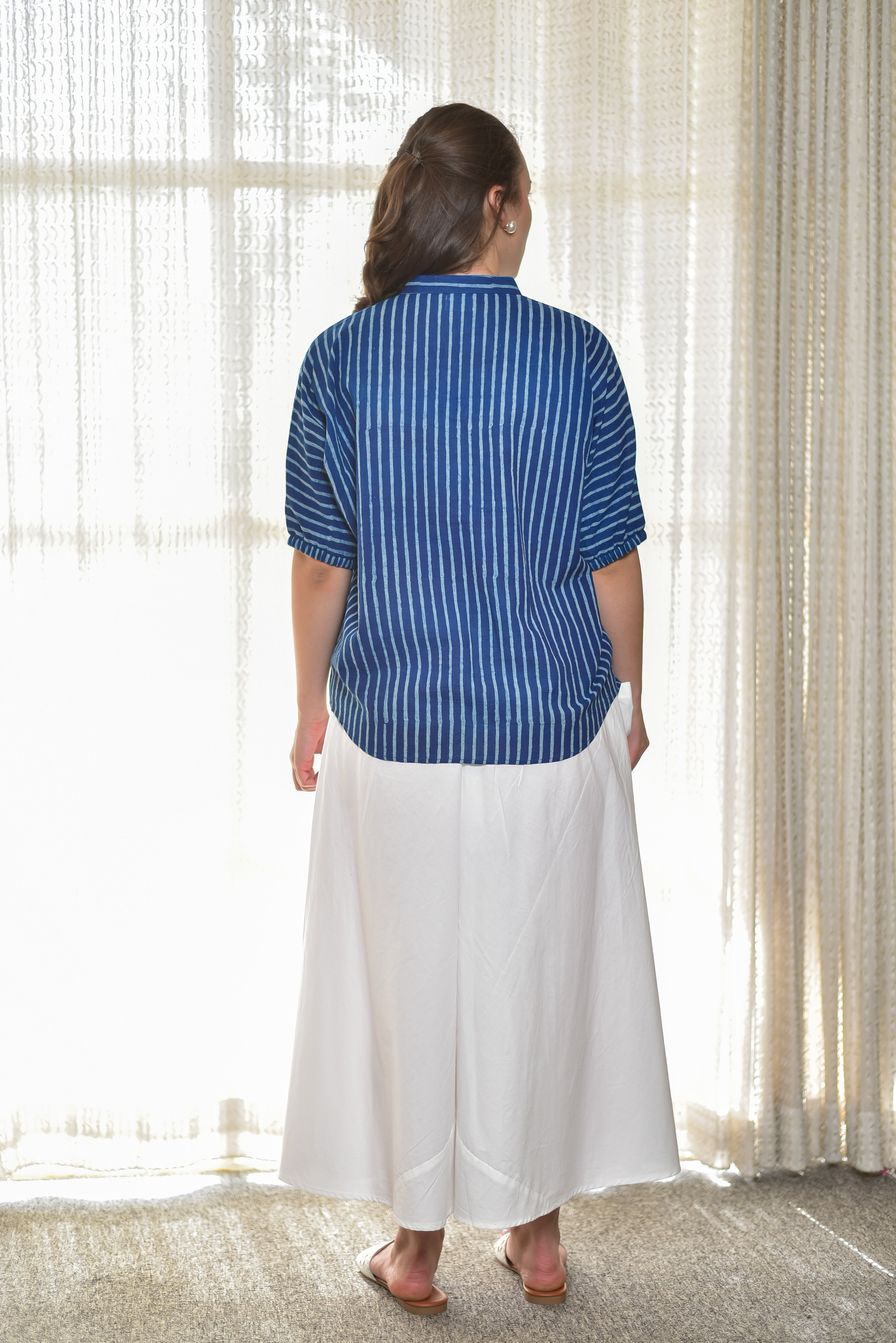 Blue Striped Block Print Shirt
