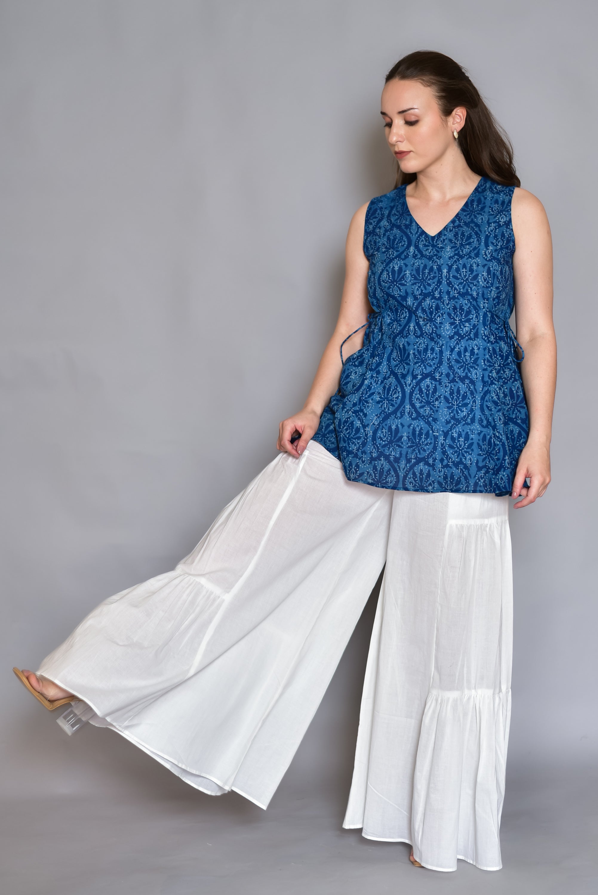White Tiered Cotton Palazzos