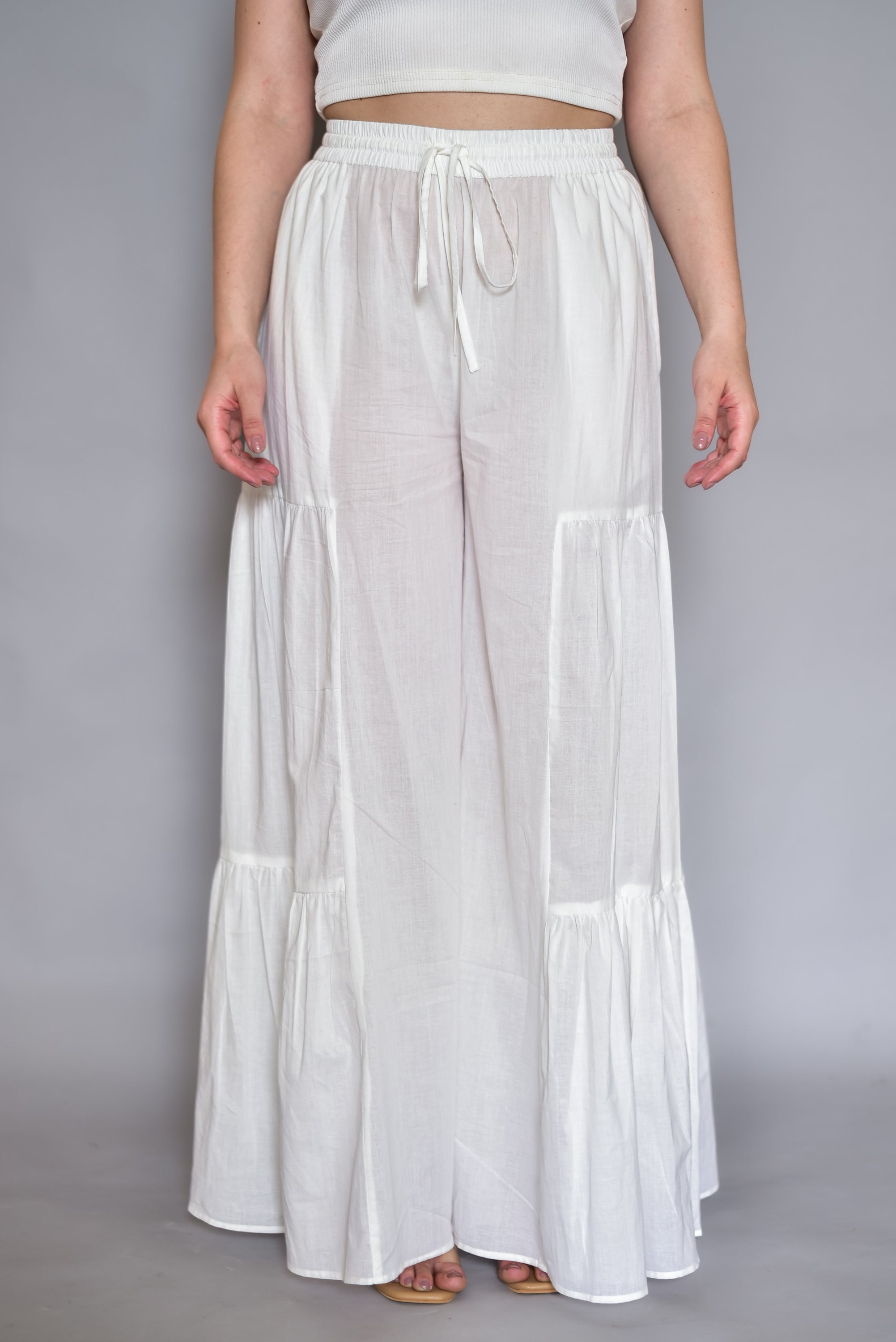 White Tiered Cotton Palazzos