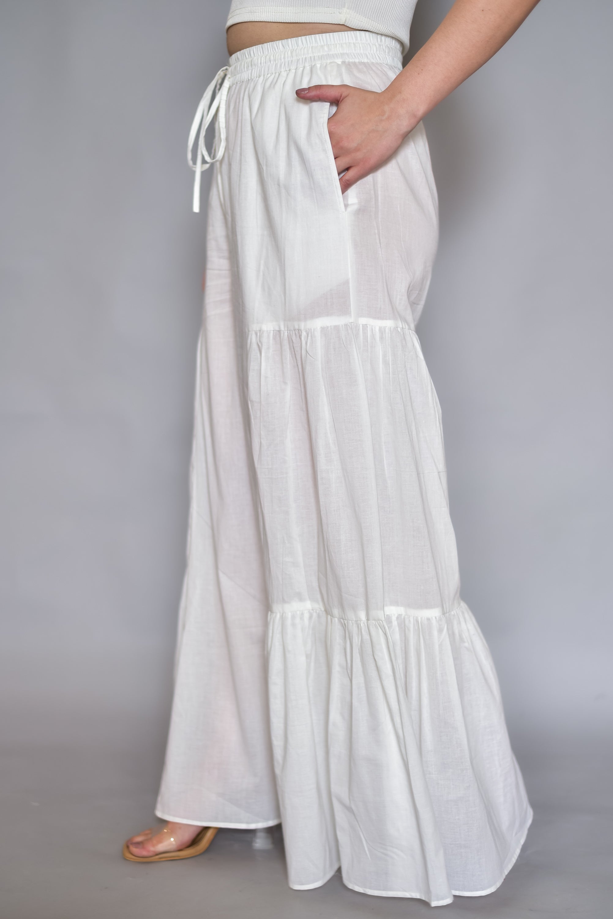 White Tiered Cotton Palazzos