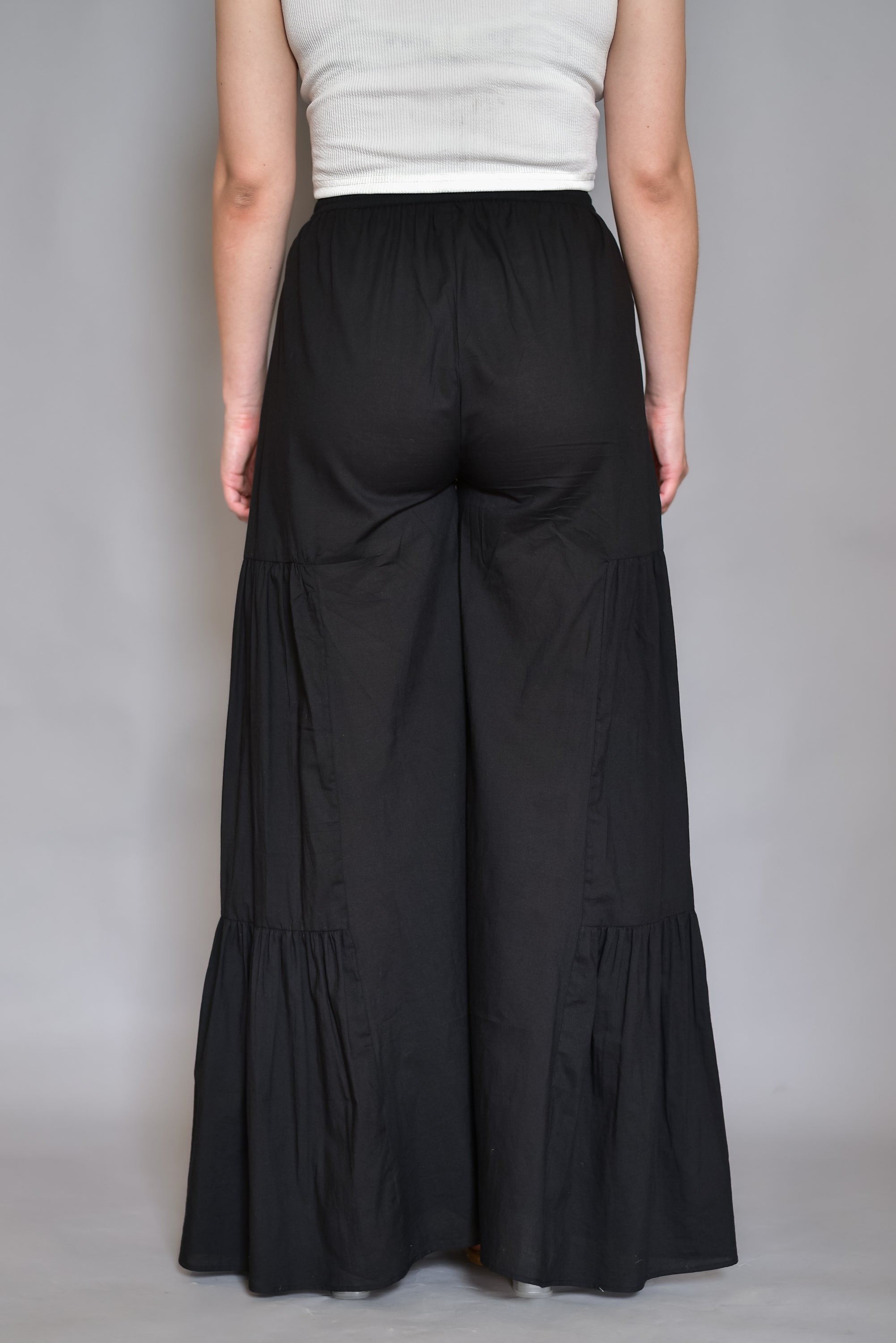 Black Tiered Cotton Palazzos