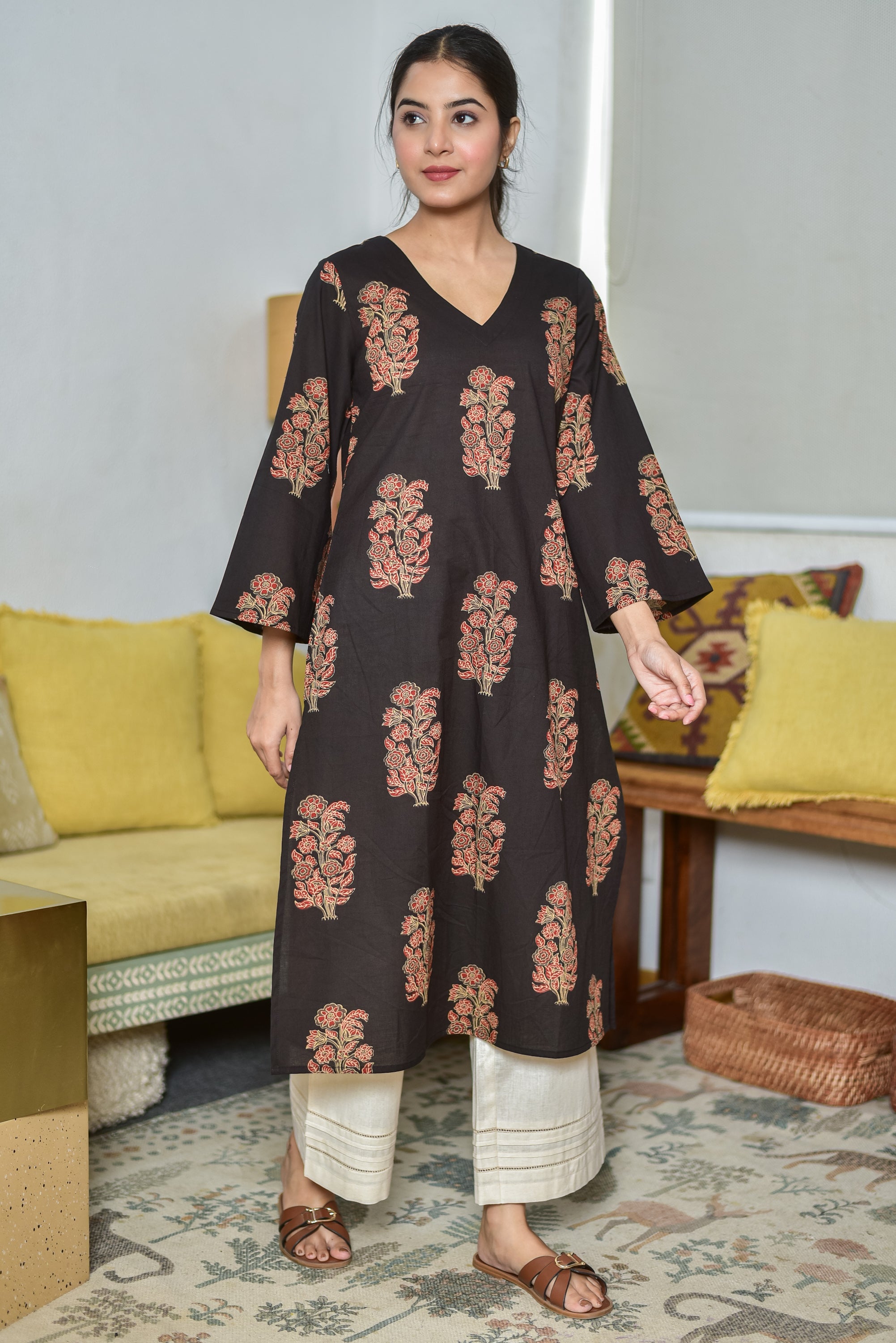 Everyday Classic Boota Print Tunic (Dark Brown)