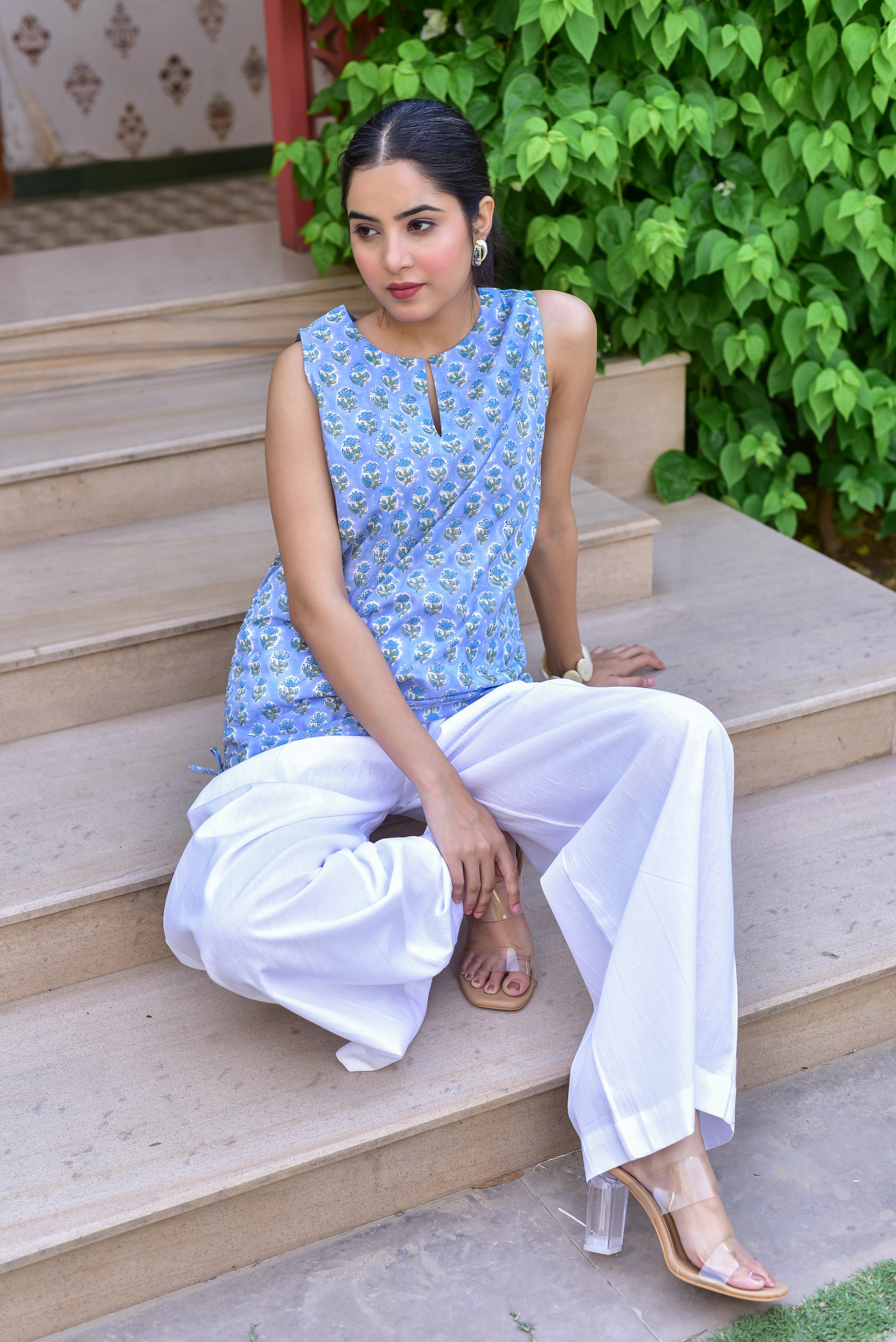 The Breezy Blue Floral Block-Print Top