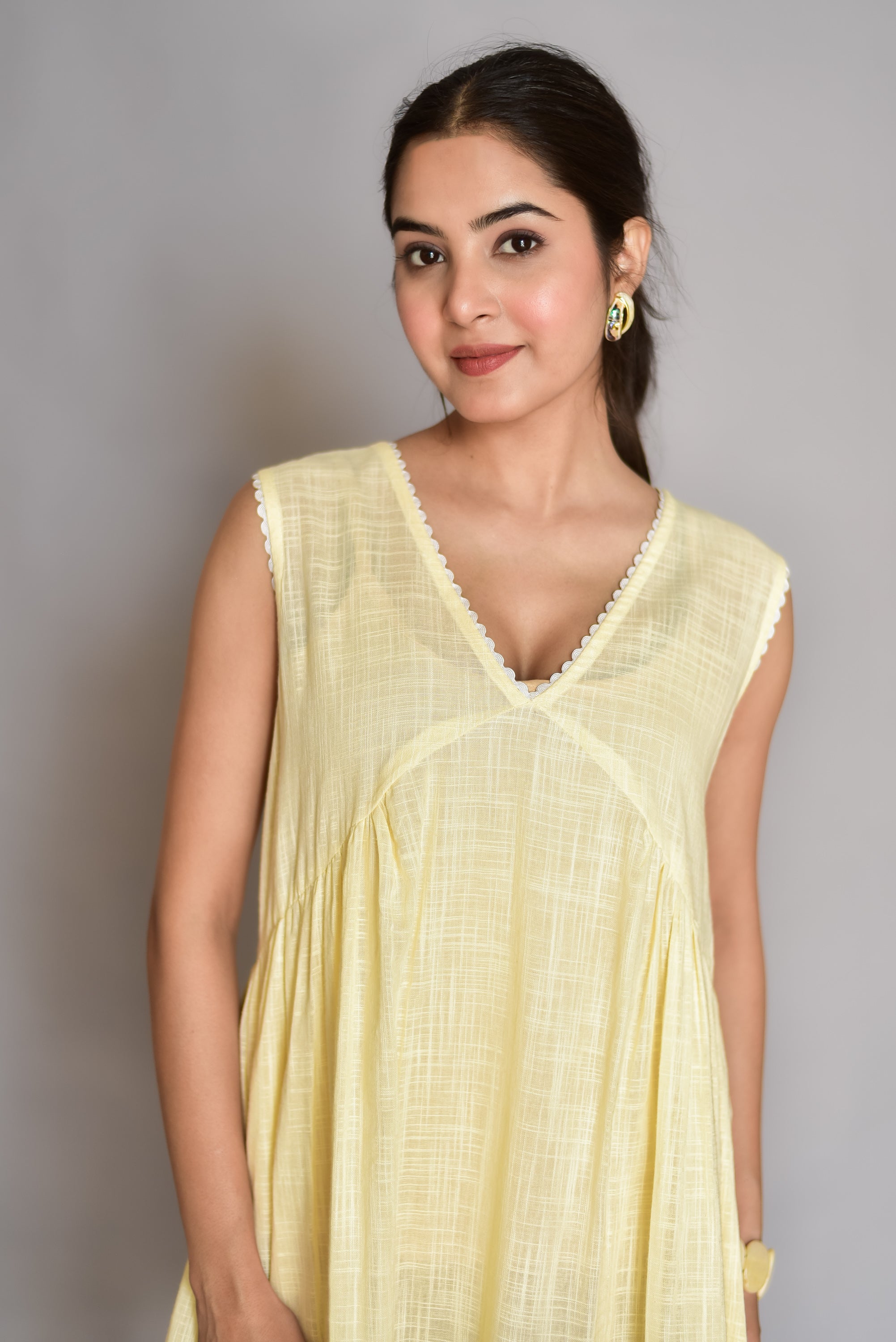 Pastel Yellow Flared Cotton Dress