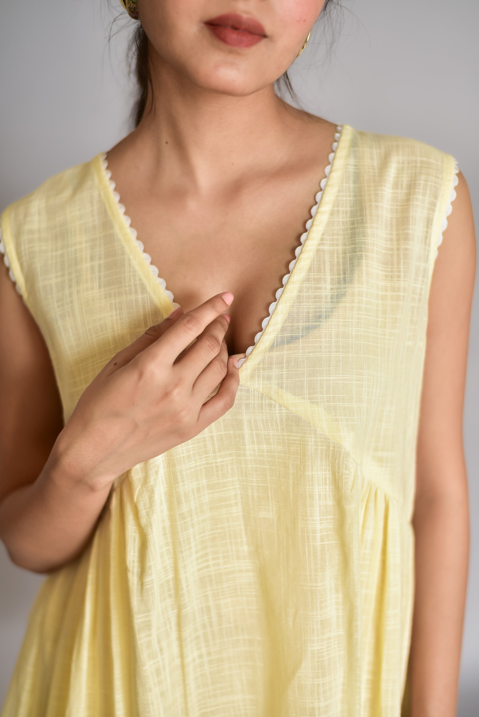Pastel Yellow Flared Cotton Dress