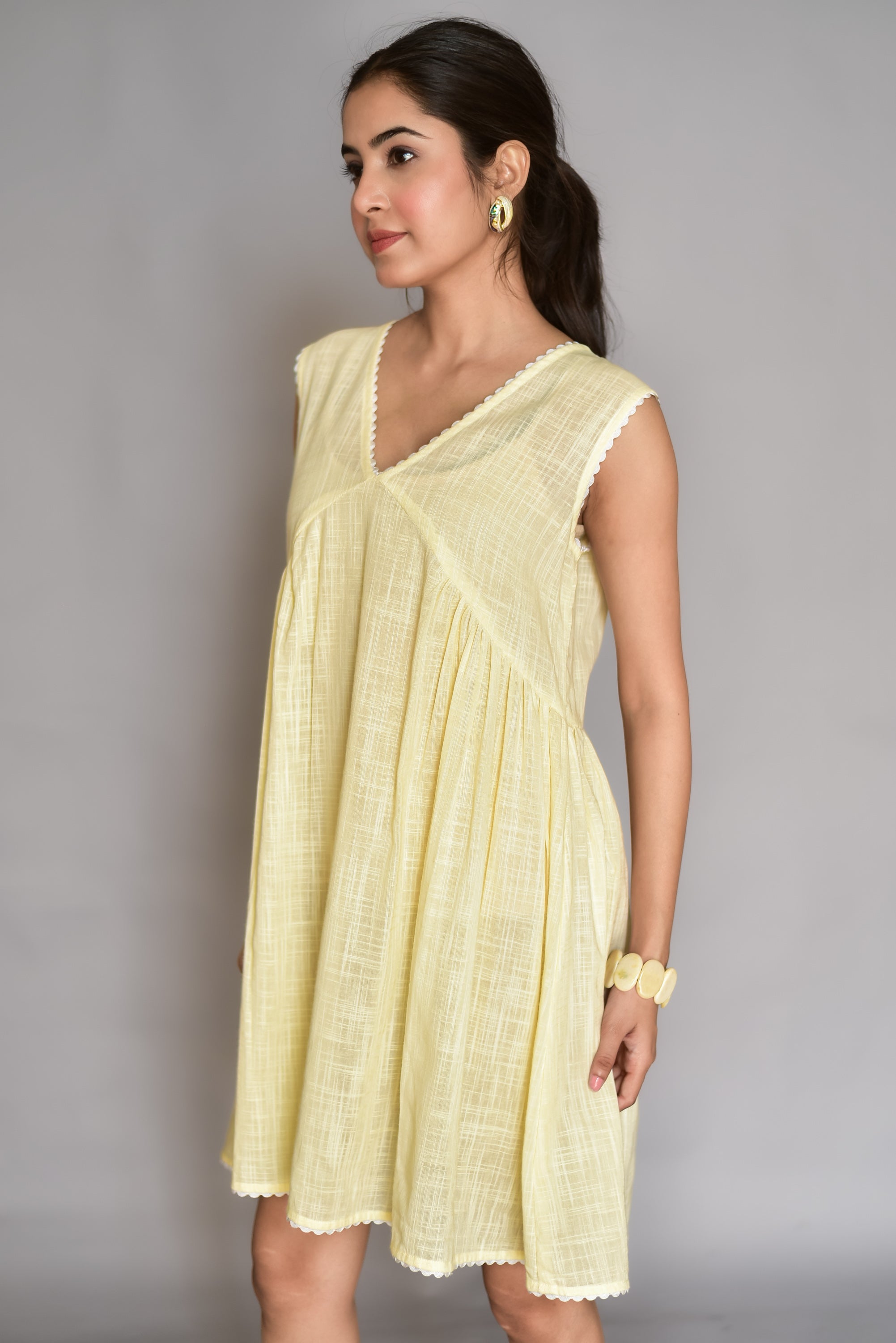 Pastel Yellow Flared Cotton Dress