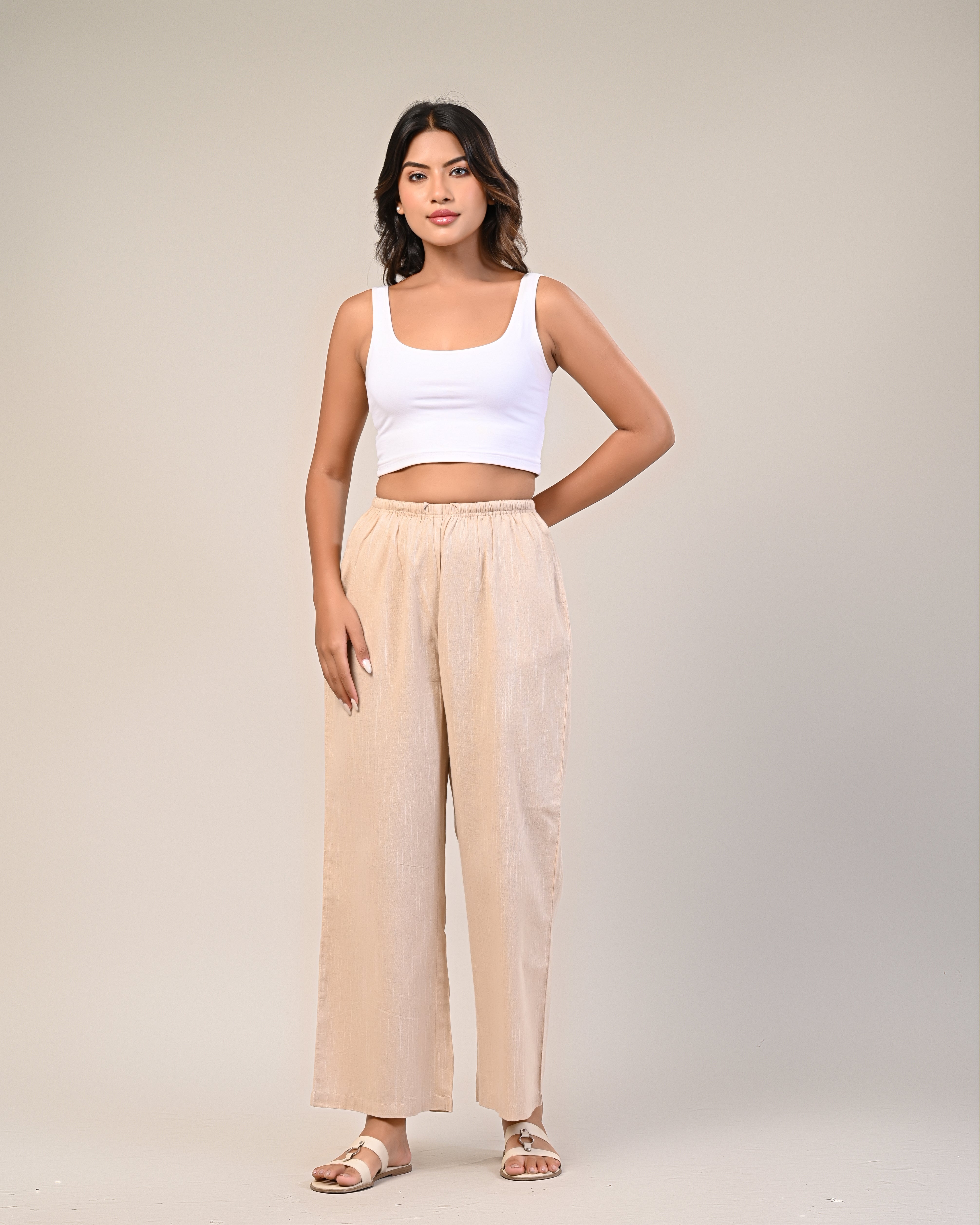 Women’s Beige Wide-Leg Pants