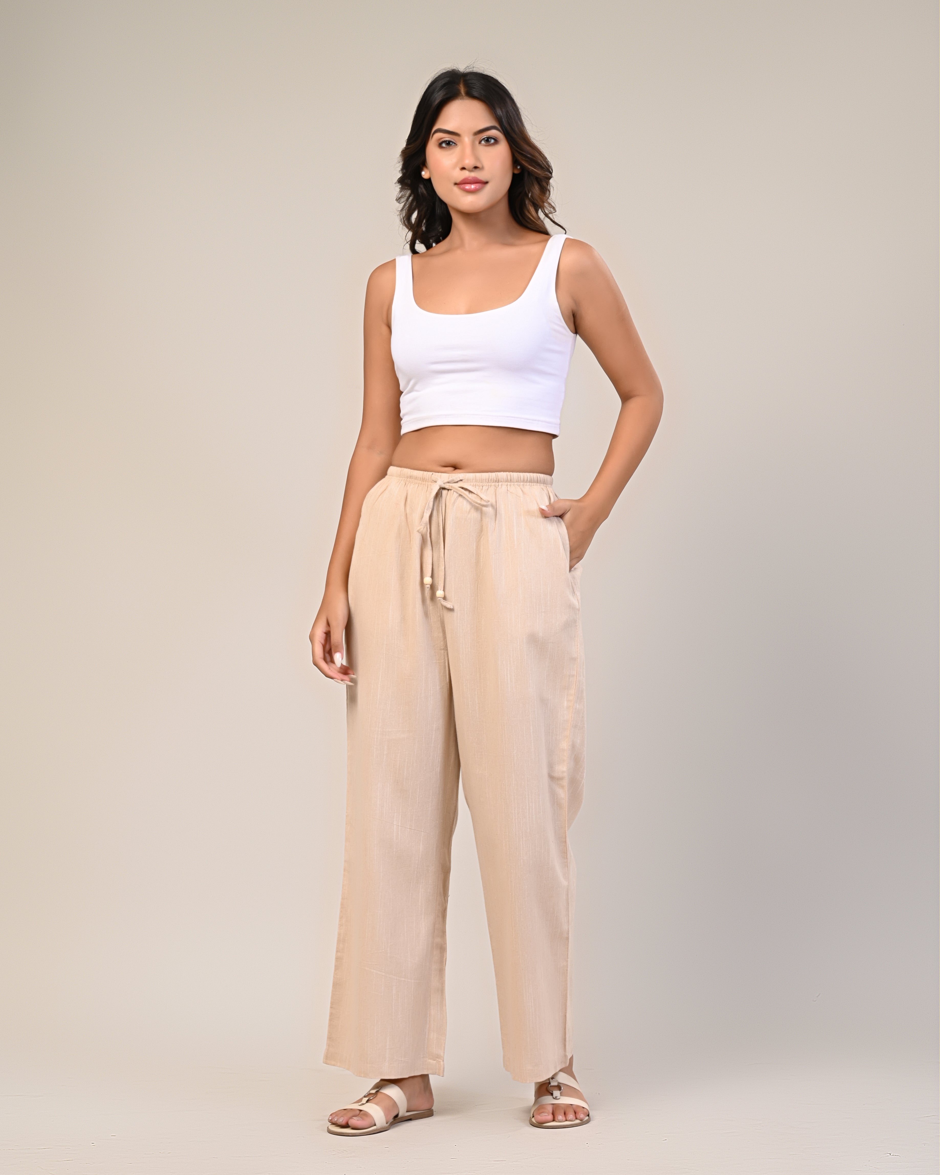 Women’s Beige Wide-Leg Pants