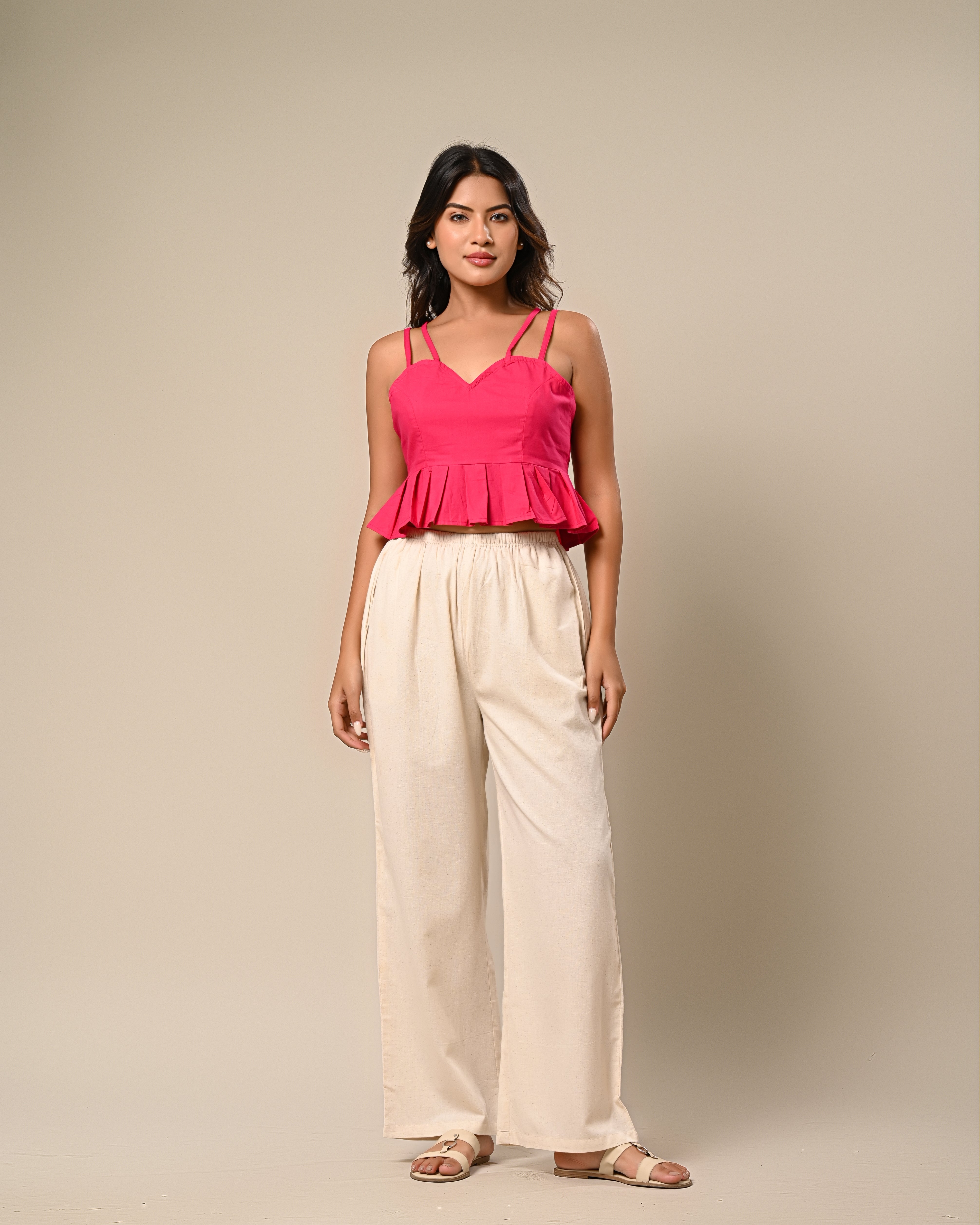 Hot Pink Strappy Peplum Crop Top